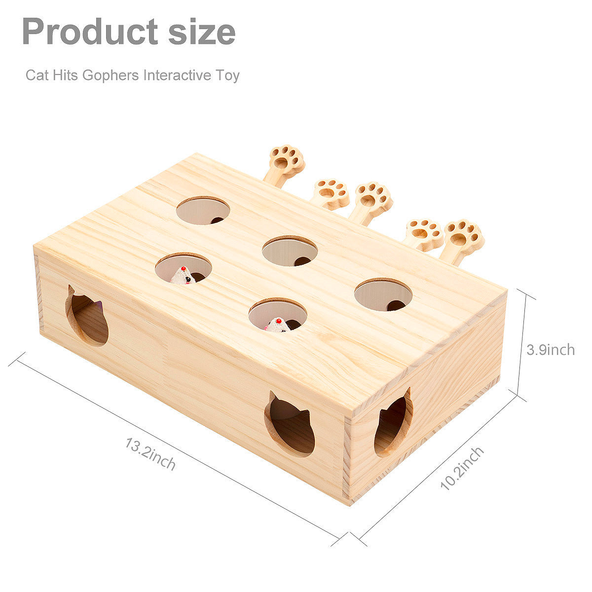 Interactive Solid Wood Cat Toys: Whack-a-mole Game for Indoor Cats & Kittens - Catch Mice, Enhance Playtime, Promote Exercise - Various Sizes & Colors Available