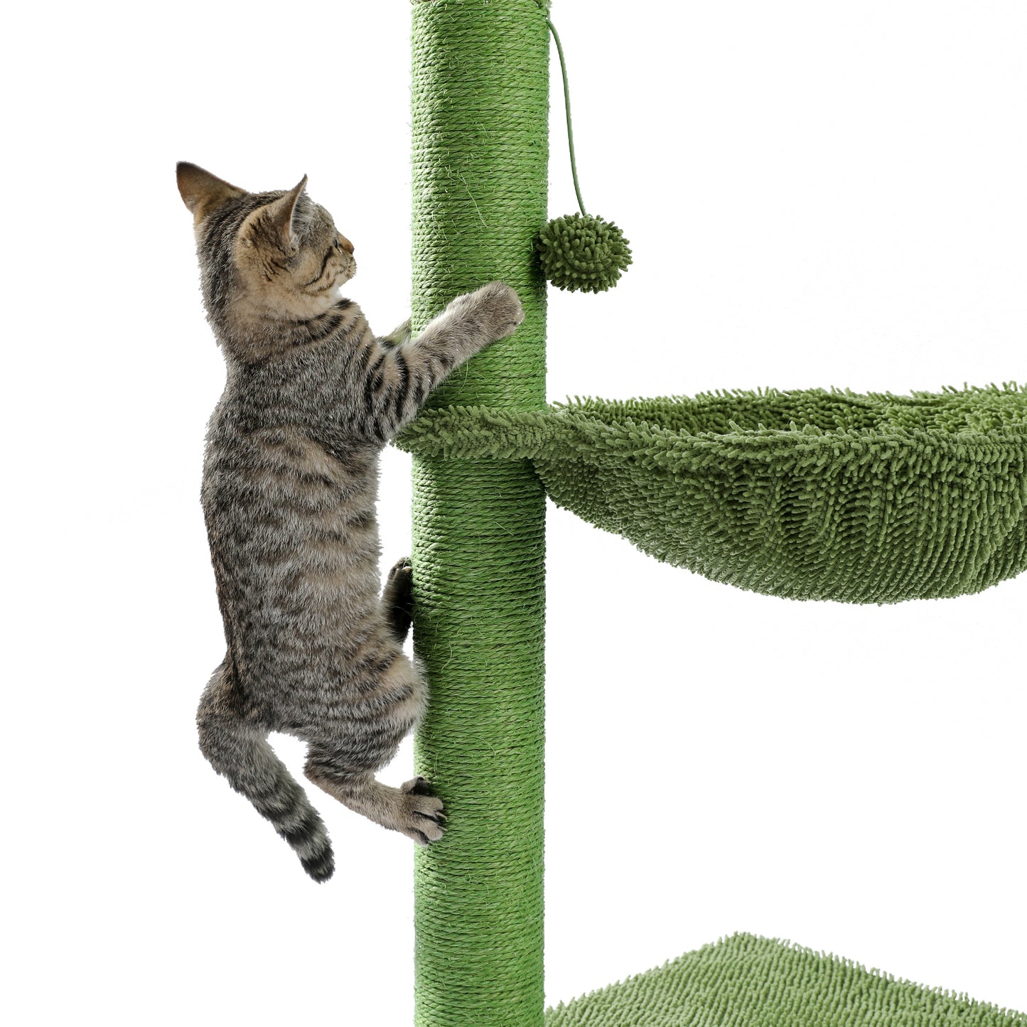 Cactus Cat Tree Cat Scratching Post with Hammock Play Tower, Full Wrapped Sisal Scratching Post for Cats - 93.5cm Green