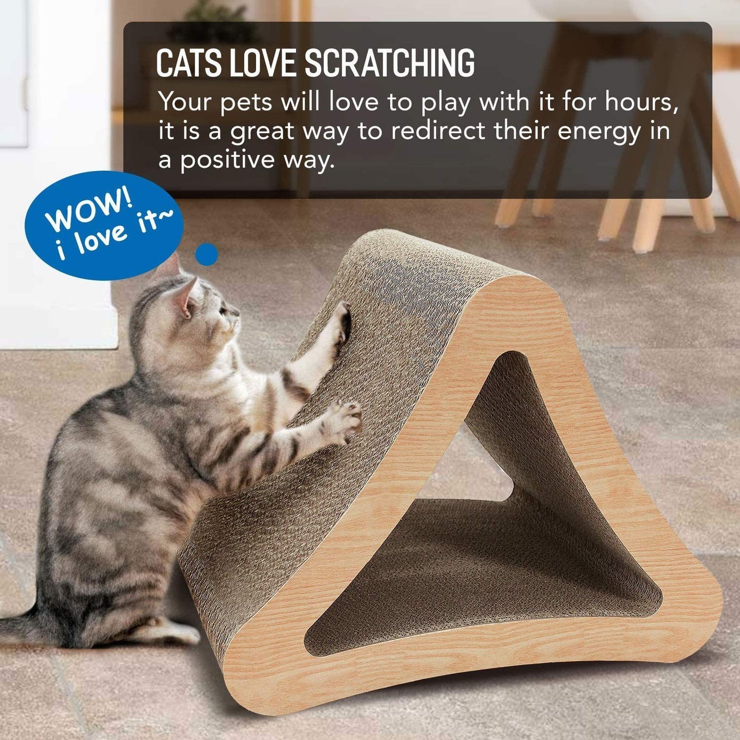 3-Sided Triangle Cat Scratching Post | Prevents Furniture Damage | Recycle Corrugated Vertical Cat Board Pads | Triangular | Multiple Sizes