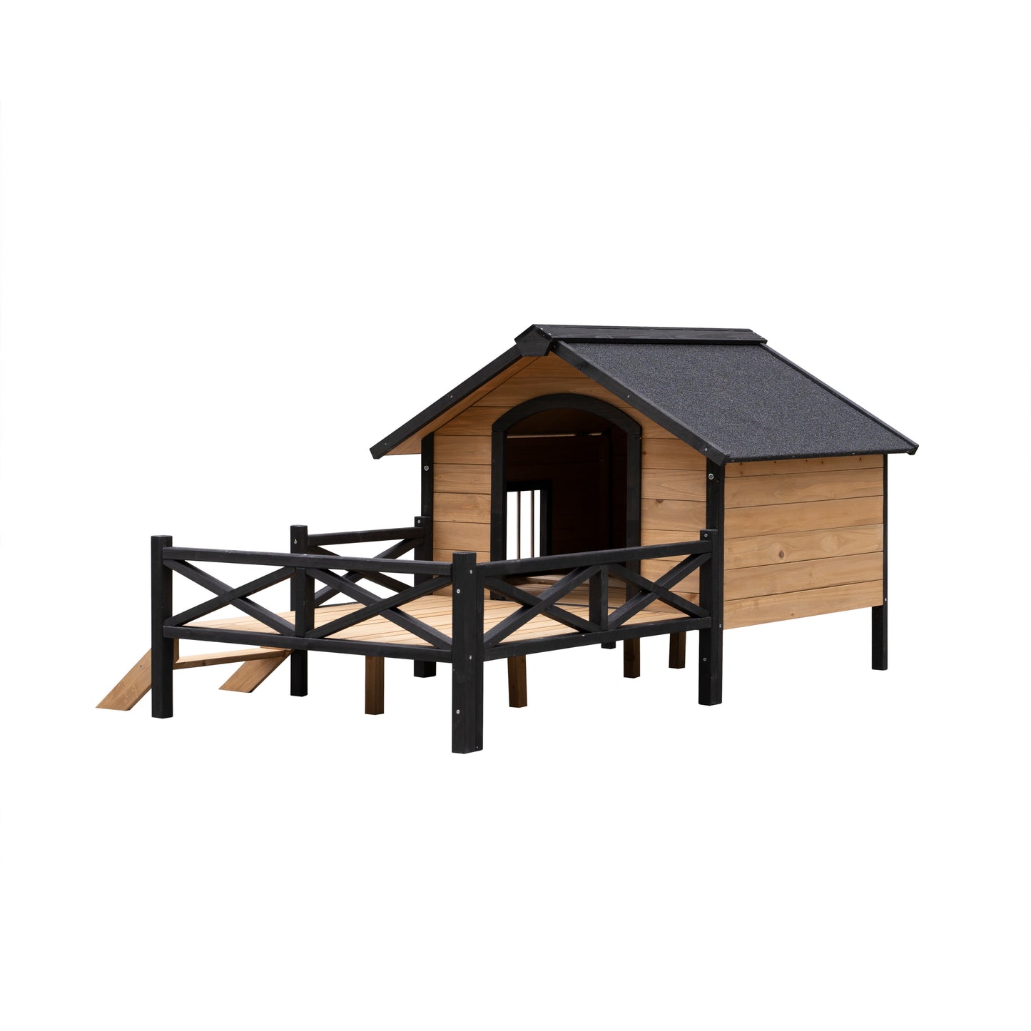 Outdoor Large Wooden Cabin Dog Kennel with Porch | Spacious & Stylish Pet House for All-Weather Comfort