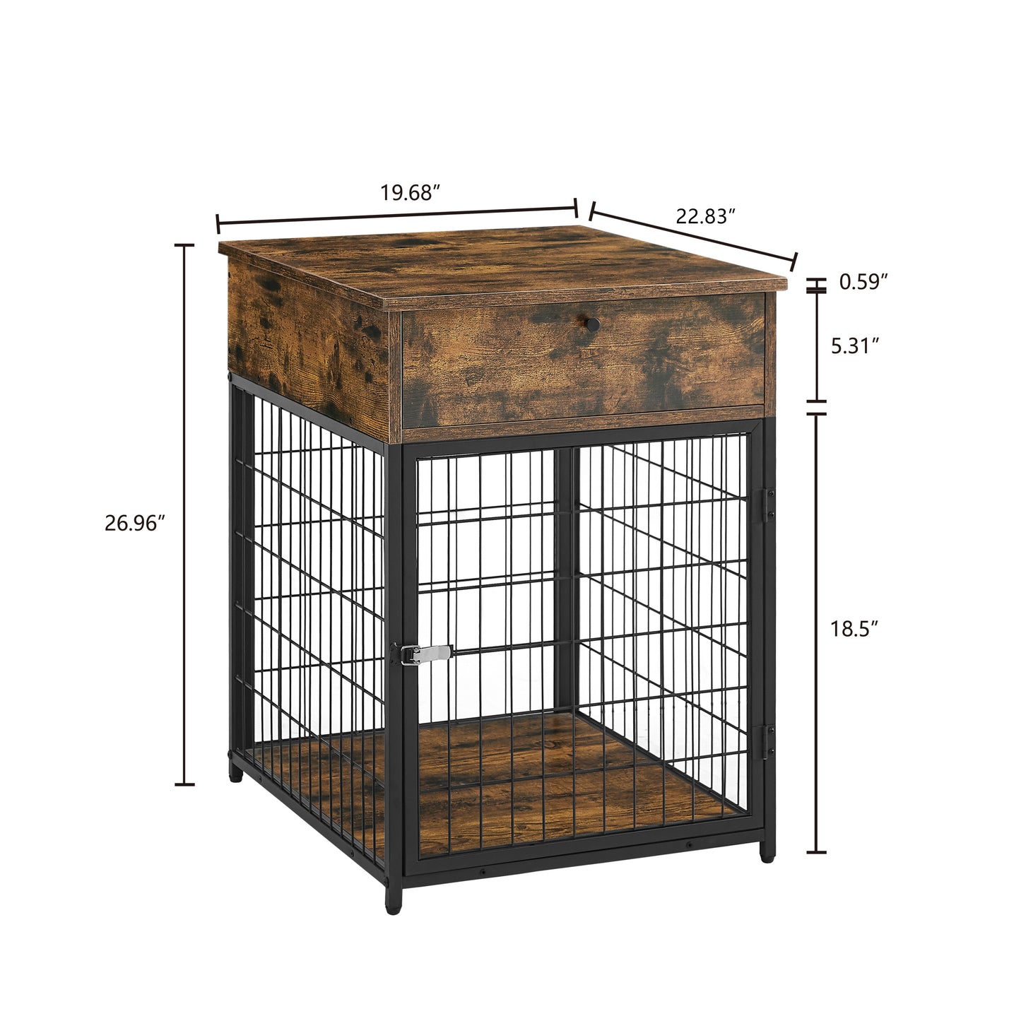 Furniture Style Wood Dog Crate End Table with Storage Console - Rustic Brown, 19.69'' W x 22.83'' D x 26.97'' H: Stylish and Functional Dog Crate End Table with Storage Console in Rustic Brown - Ideal for Your Canine Companion