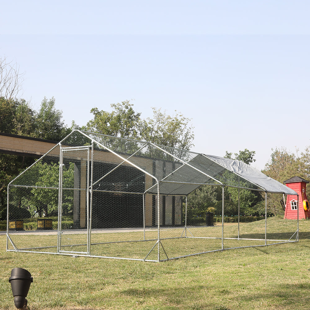 Large Metal Chicken Coop Walk-in Poultry Cage with Waterproof Cover (9.8' L x 19.7' W x 6.4' H)