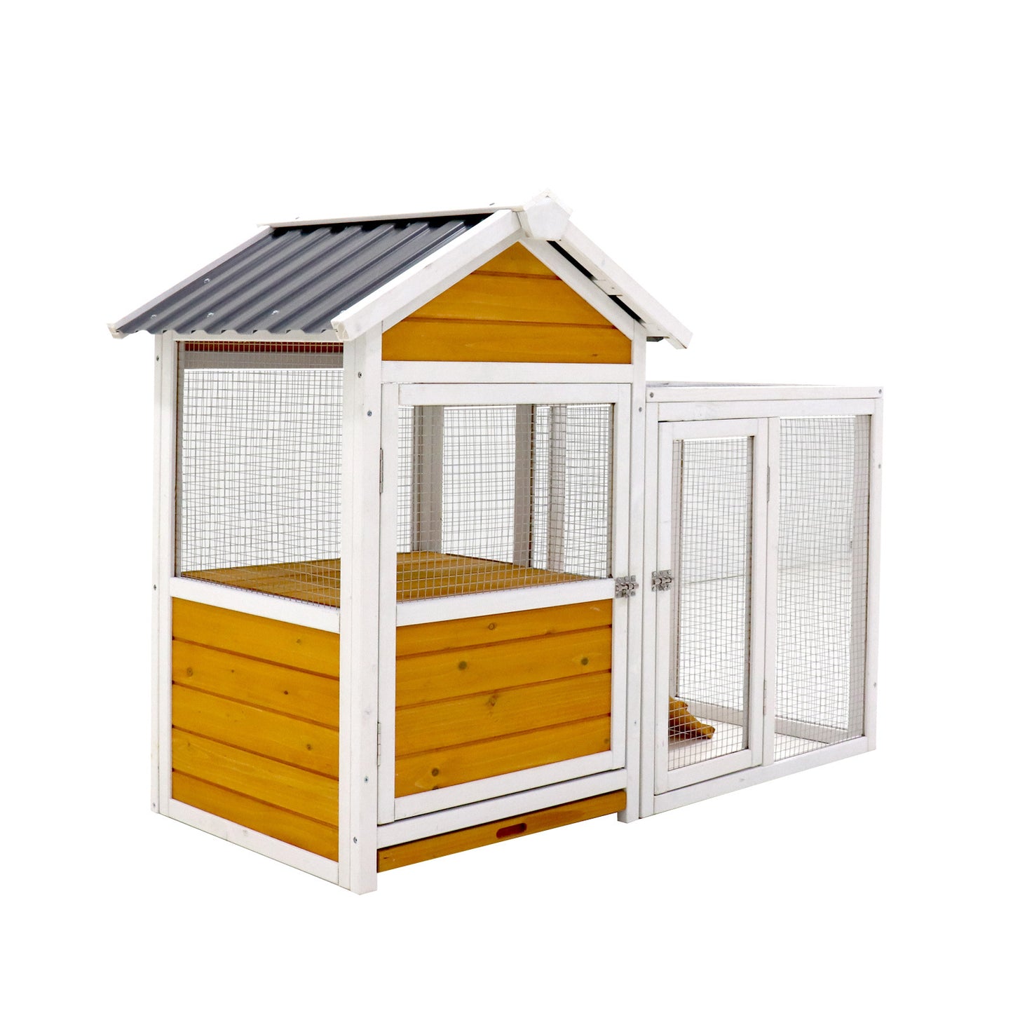 Large Outdoor Chicken Coop - Wooden Duck Coop with Nest Box, Bird Cage, Rabbit Cage - Waterproof PVC Board (Yellow Brown Gradient 80")