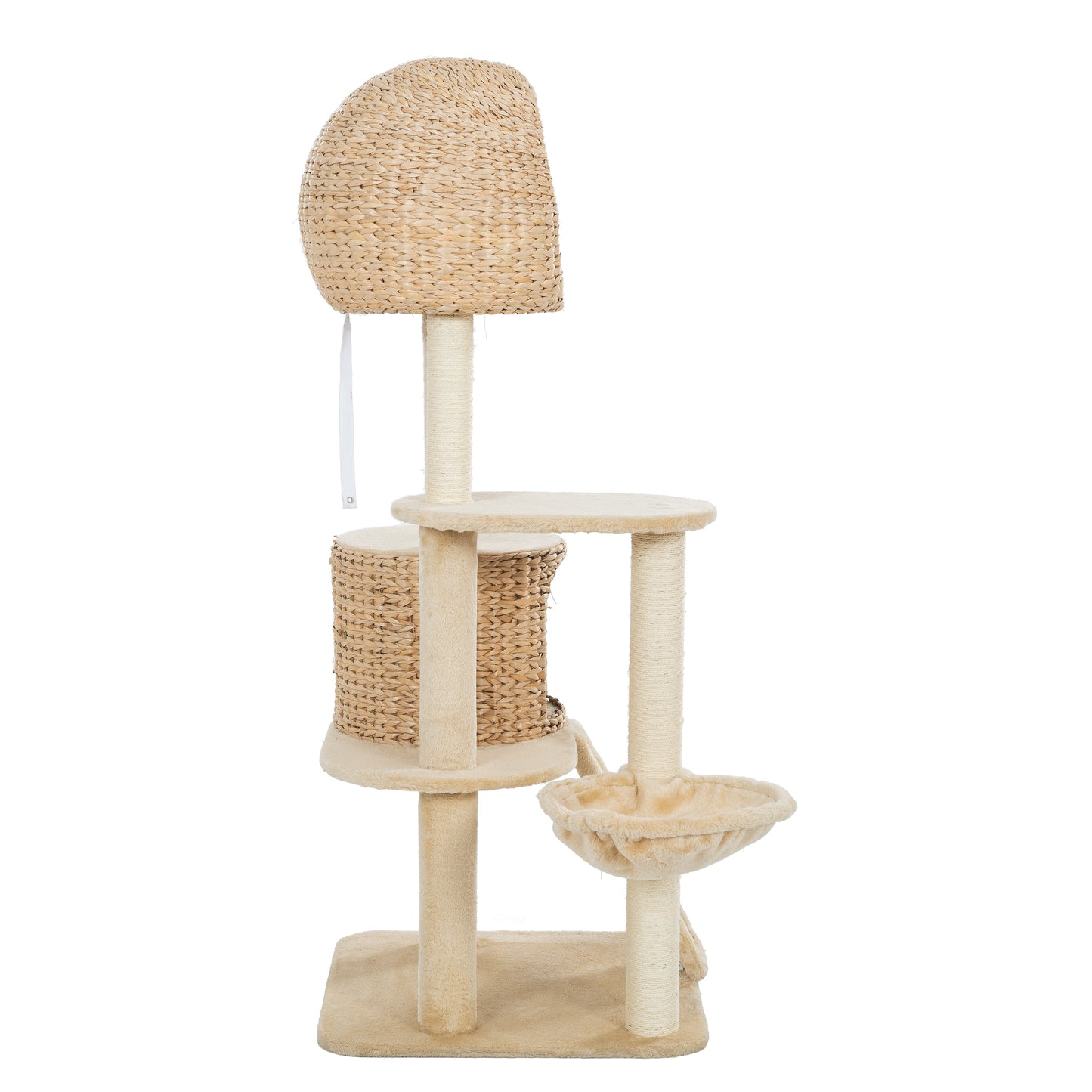 59-Inch Cat Tower for Indoor Cats, Plush Multi-Level Cat Condo with 2 Perches, 2 Caves, Cozy Basket and Scratching Board, Beige