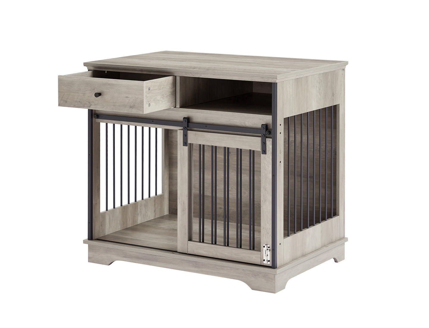 Sliding Door Dog Crate with Drawers - Grey, 35.43'' W x 23.62'' D x 33.46'' H: Spacious and Functional Pet Crate with Convenient Storage Drawers