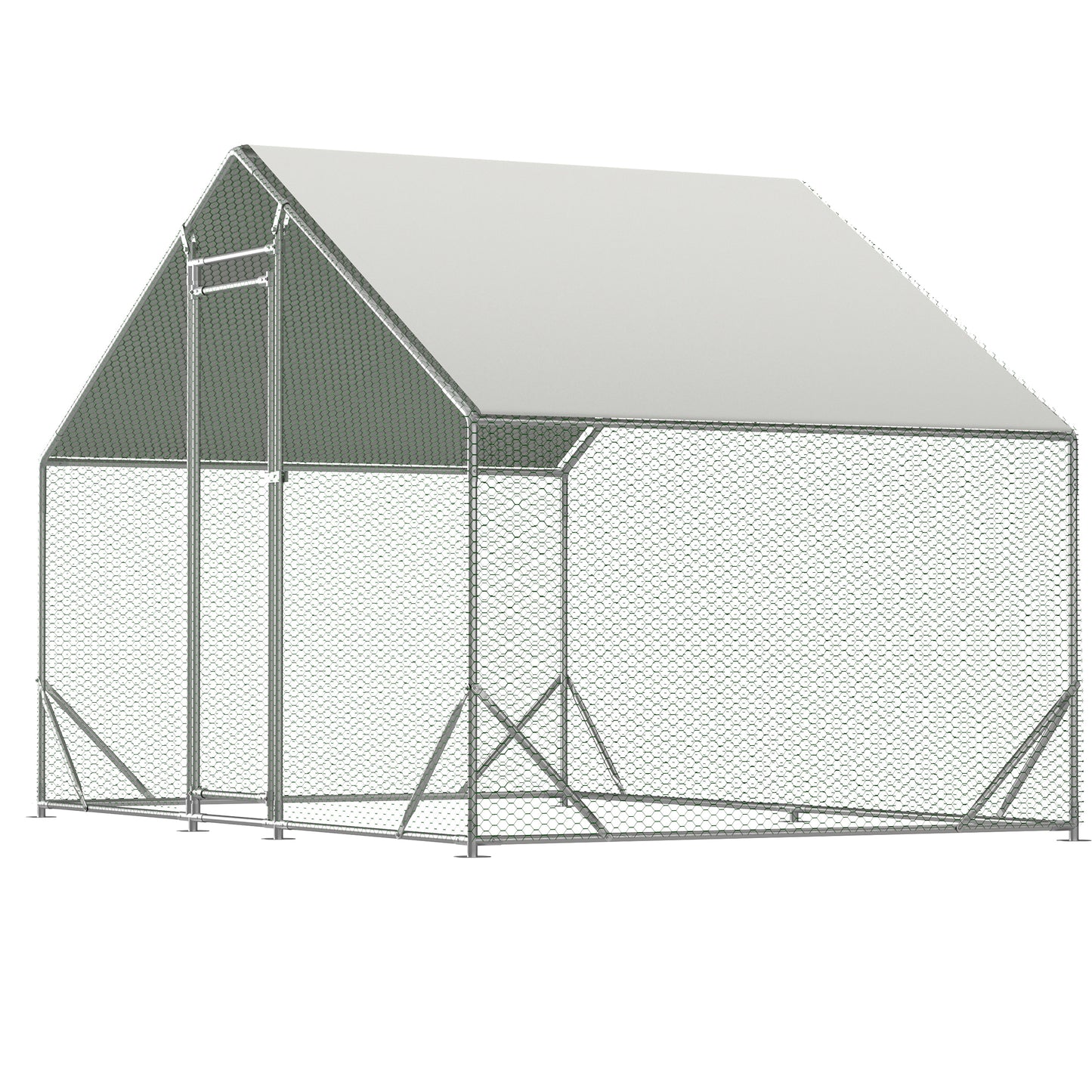 Large Metal Chicken Coop with Walk-in Chicken Run, Galvanized Wire Poultry Hen Pen Cage - Waterproof & Anti-Ultraviolet Cover - 10' L x 6.6' W x 6.56' H