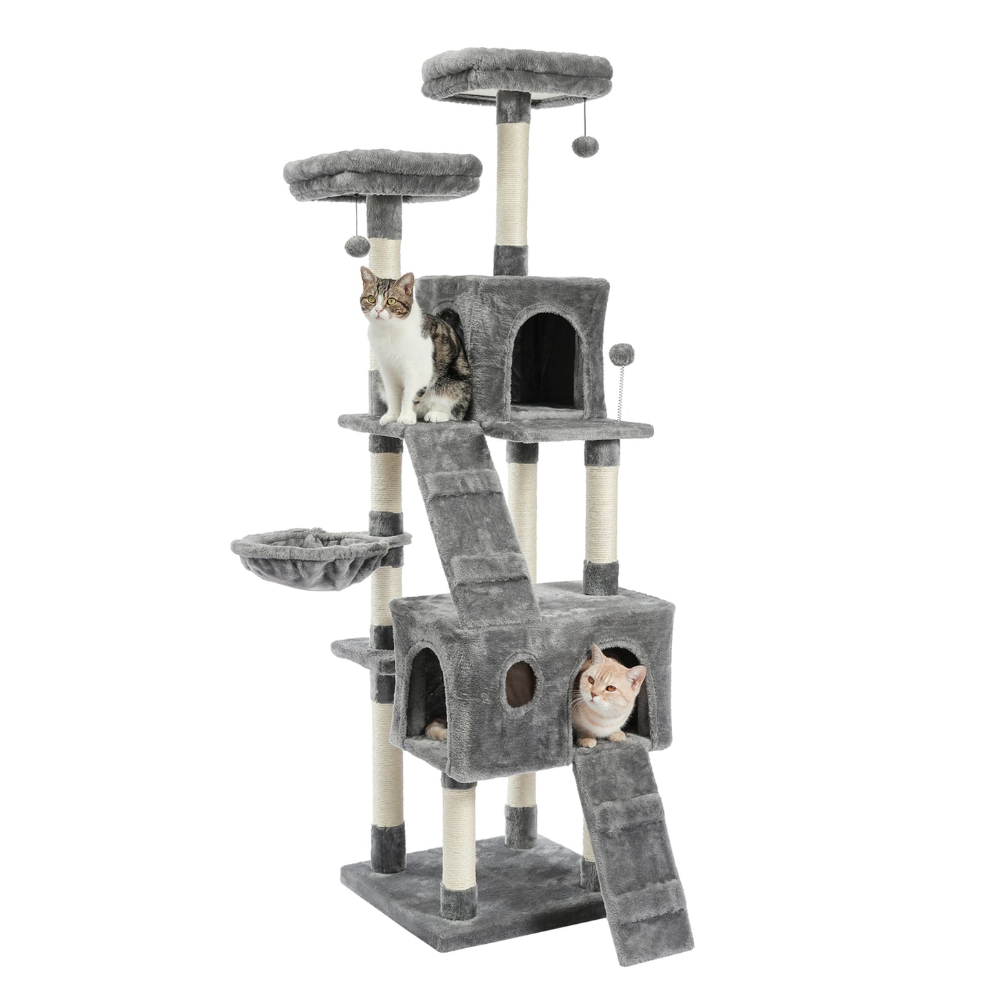 Cat Tree 69 Inches Cat Tower: 2 Condos, 2 Perches, Grey - Climber Furniture