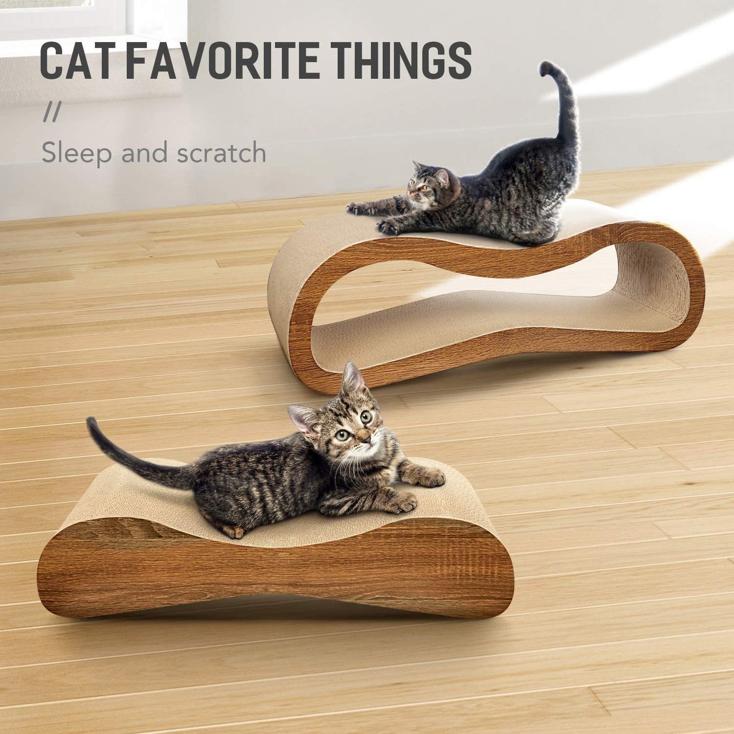 FluffyDream 2 in 1 Cat Scratcher Cardboard Lounge Bed | Durable Board Pads Prevent Furniture Damage | Large Size | Ideal Cat Scratching Post