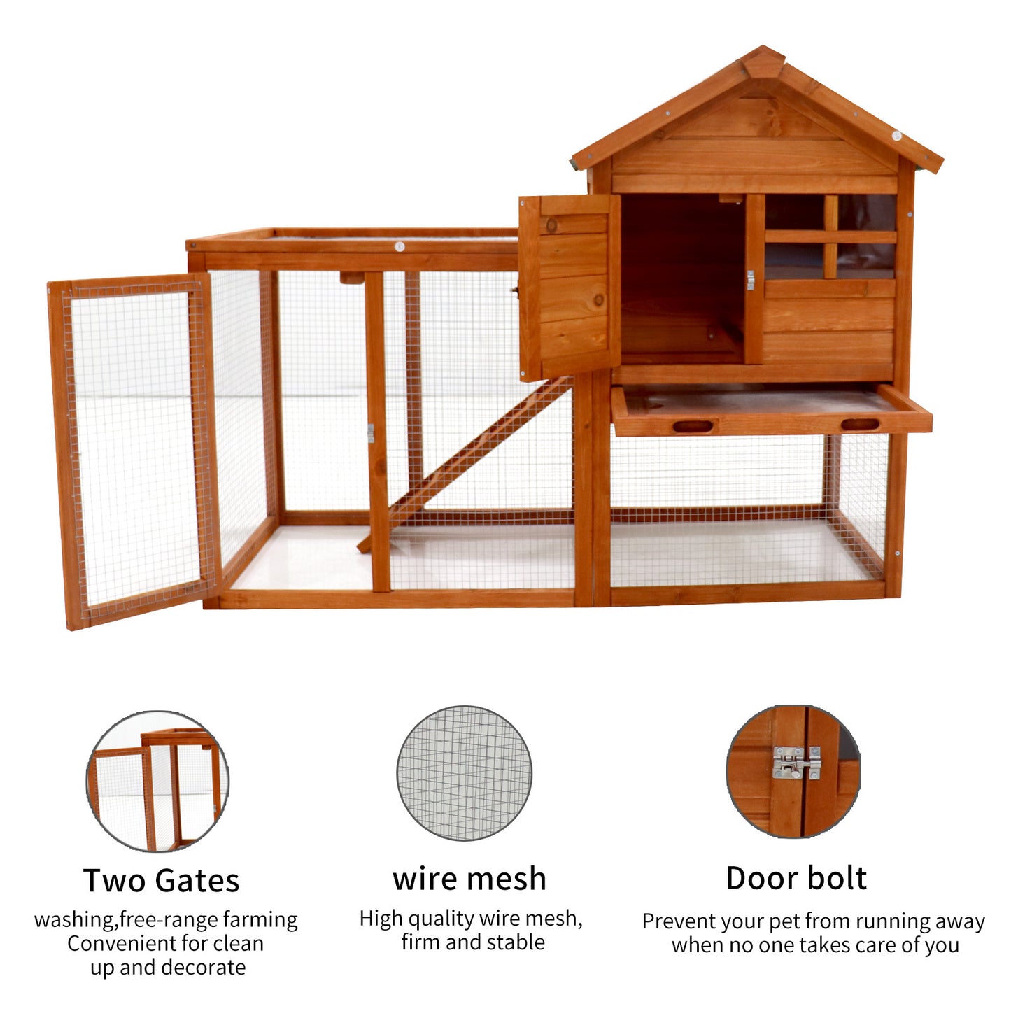 Deluxe Wooden Chicken Coop Hen House Rabbit Wood Hutch Poultry Cage Habitat (Natural) - Spacious and Sturdy Coop for Hen and Rabbit Shelter with Natural Wood Finish, Ideal for Poultry and Small Animals