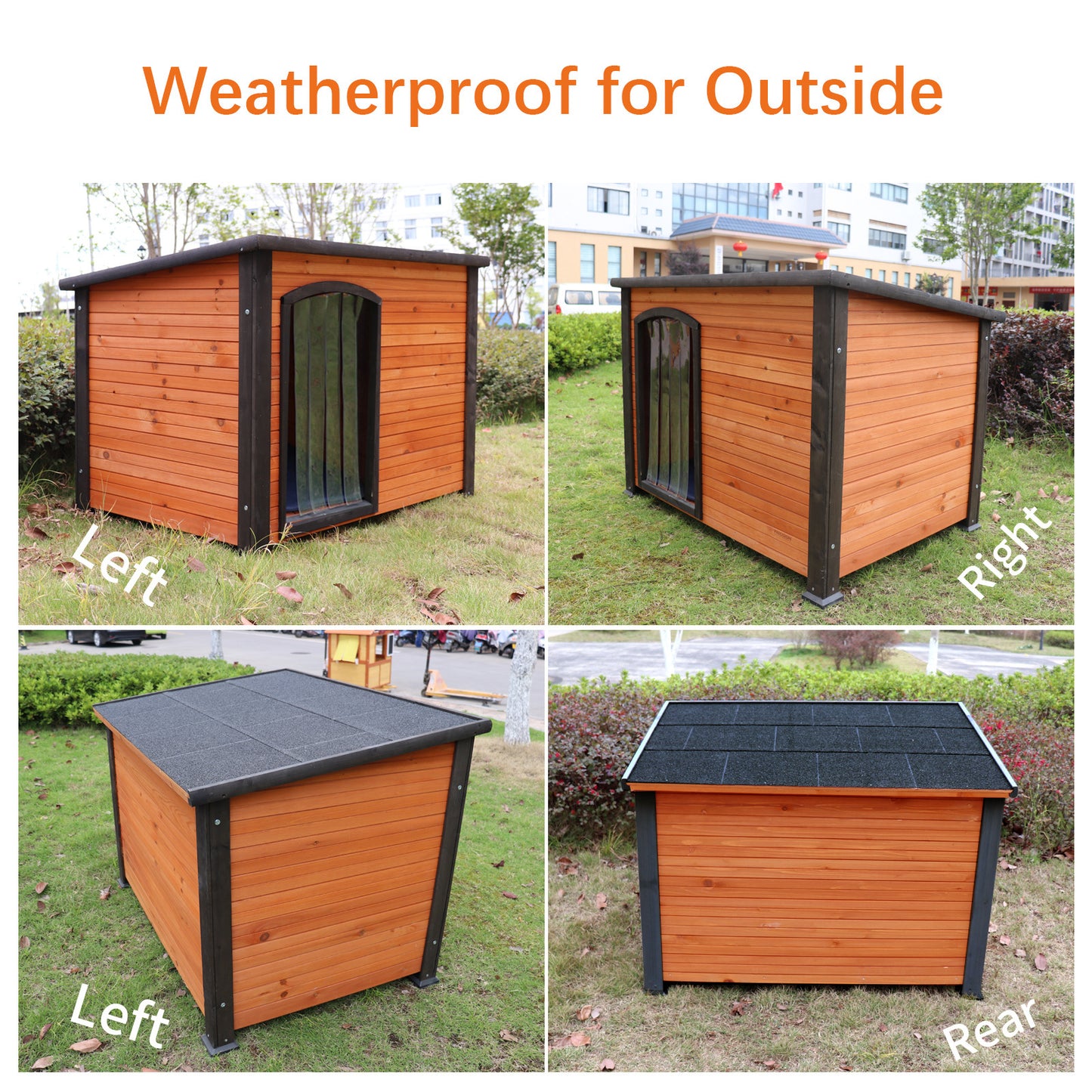 45" Winter Warm Outdoor Indoor Dog House - Solid Wood, Plastic Curtain, Insulation Mat - Keep Your Dog Cozy and Comfortable in All Seasons - Multiple Sizes and Colors Available