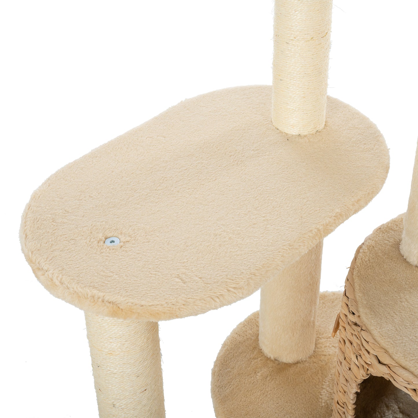 59-Inch Cat Tower for Indoor Cats, Plush Multi-Level Cat Condo with 2 Perches, 2 Caves, Cozy Basket and Scratching Board, Beige