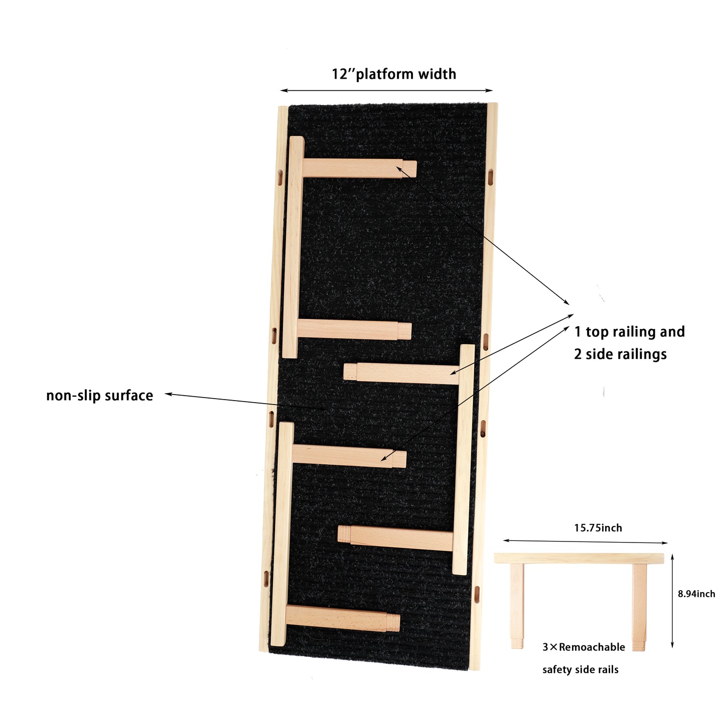 Tall Adjustable Pet Ramp: Folding Wooden Dog Cat Ramp with Safety Rails, Non-Slip Surface, Adjustable Height (9.3" to 24")