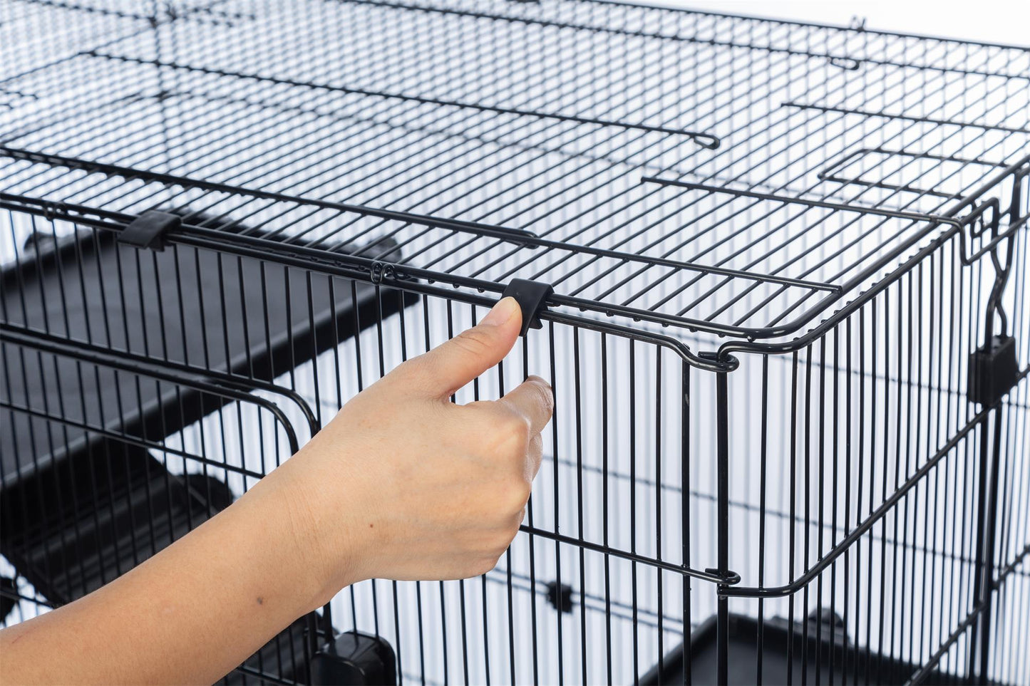 4-Tier 32" Small Animal Metal Cage, Height Adjustable with Lockable Top-Openings, Removable for Rabbit Chinchilla Ferret Bunny Guinea Pig, Black