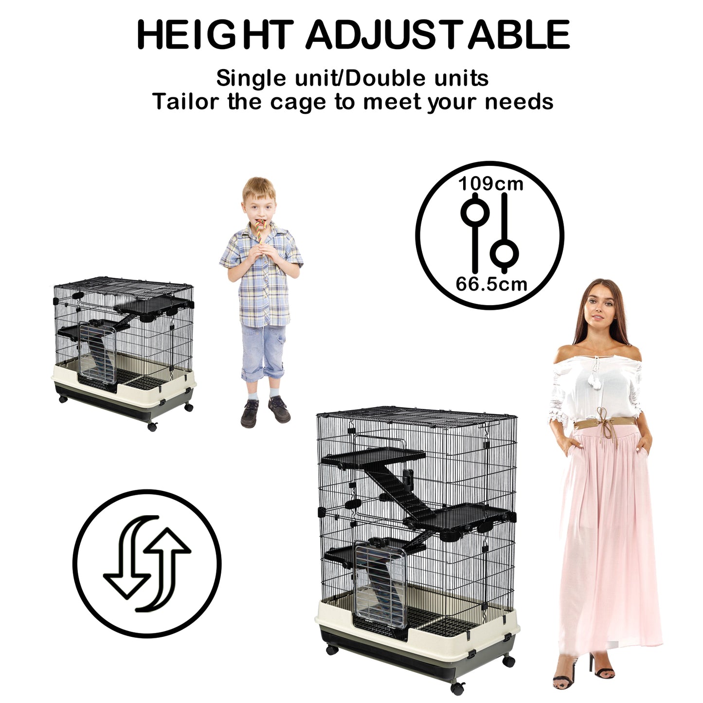 4-Tier 32" Small Animal Metal Cage, Height Adjustable with Lockable Top-Openings, Removable for Rabbit Chinchilla Ferret Bunny Guinea Pig, Black