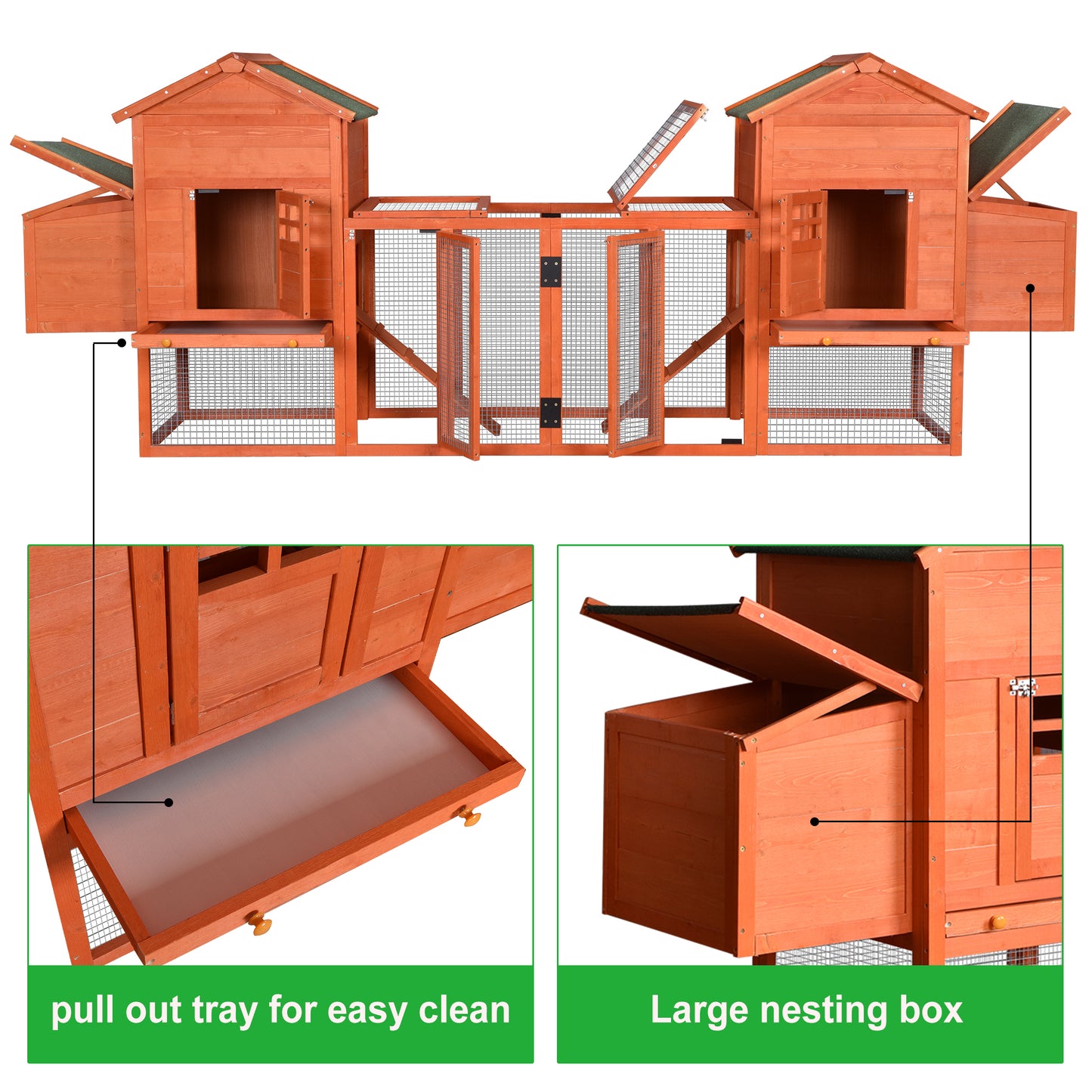 Outdoor Wooden Chicken Coop, 124" Large Hen Cage Rabbit House with Ventilation Door, Removable Ramp & Chicken Nesting Box - Ideal Bunny Hutch for Garden Backyard Pet House (Color: Natural Wood, Size: 124")