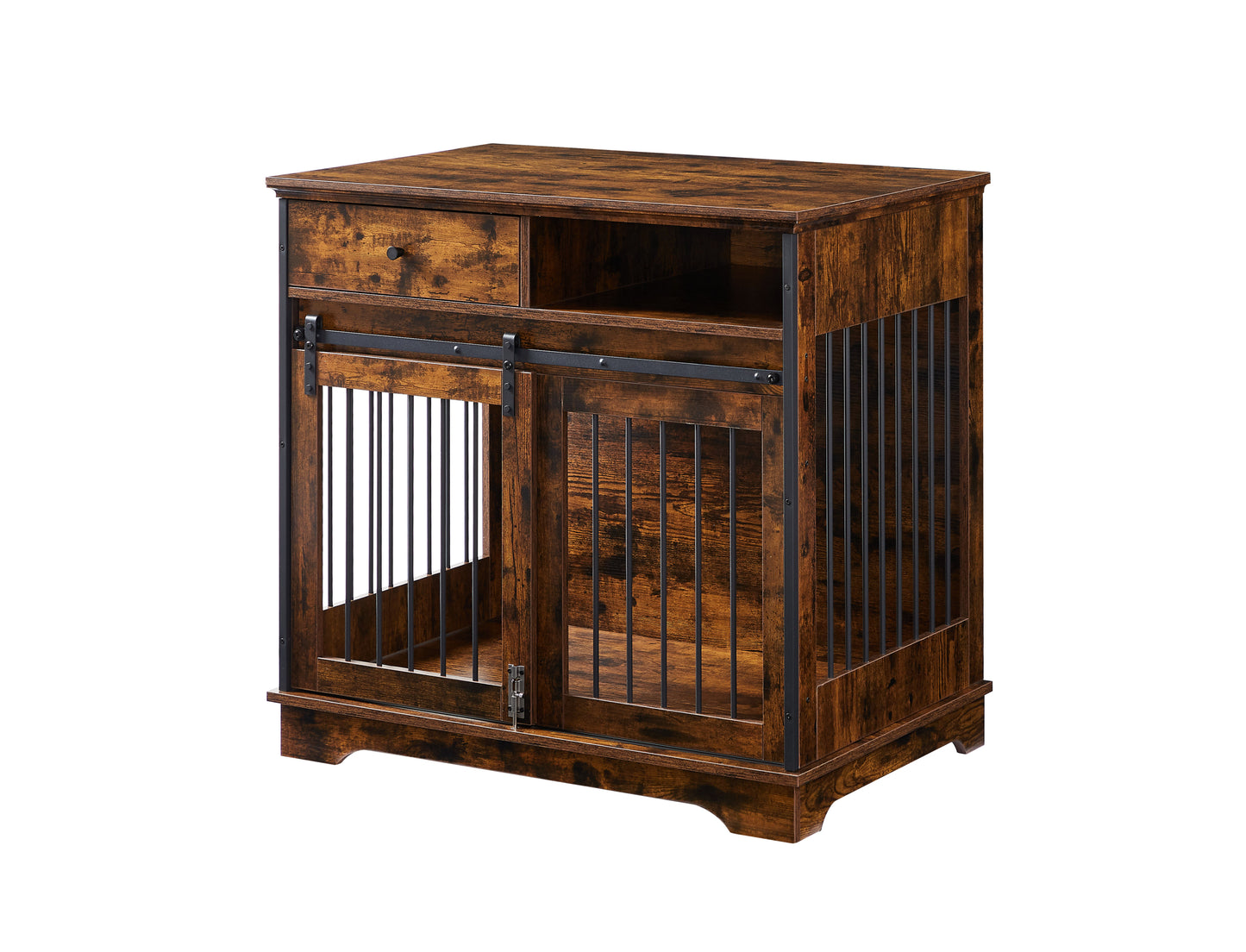 Sliding Door Dog Crate with Drawers - Rustic Brown, 35.43'' W x 23.62'' D x 33.46'' H: Stylish and Functional Pet Enclosure with Convenient Storage Space