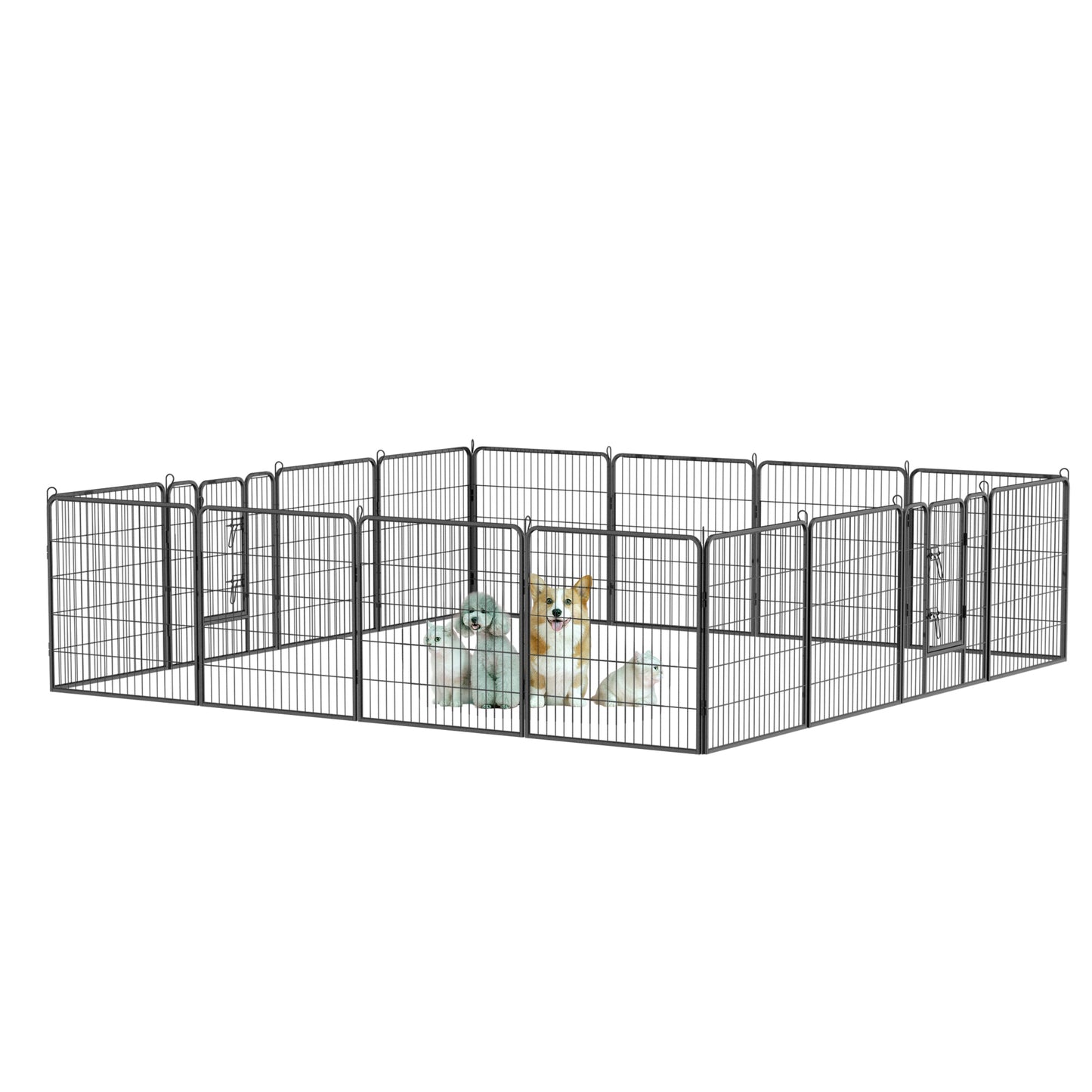 32" Height Foldable Dog Playpen with 16 Panels - Heavy Duty Metal Portable Dog Fence with Doors for Large/Medium/Small Pets. Anti-Rust Exercise Dog Pen for RV Camping Yard - Indoor/Outdoor Use.