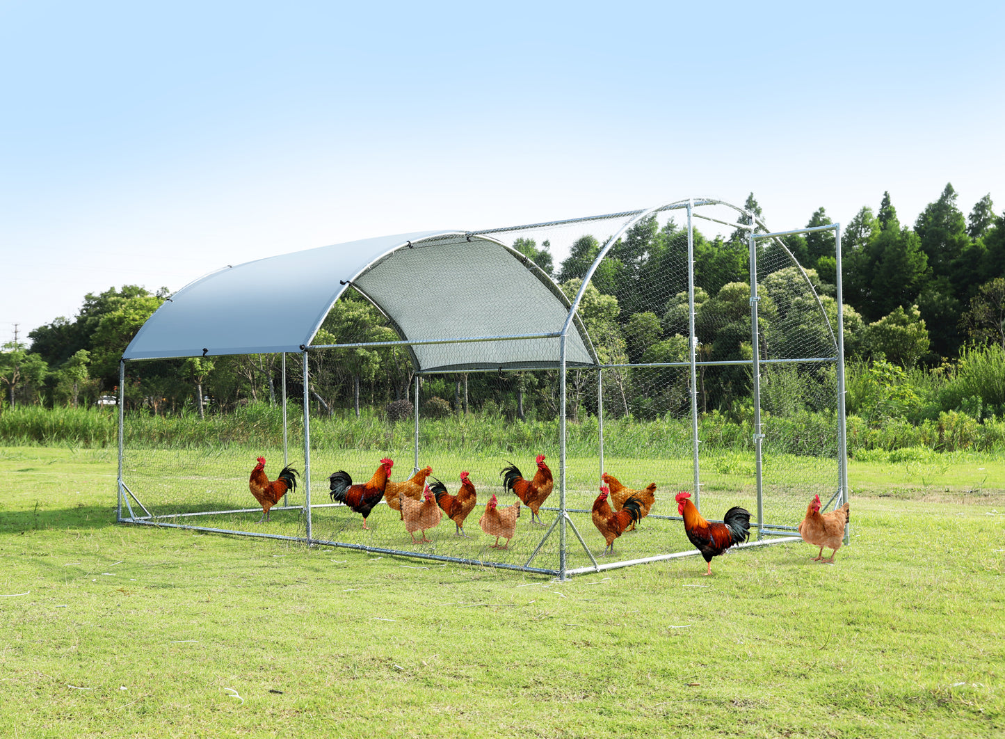 Large Metal Chicken Coop Upgrade: Steel Wire Net Cage, Oxford Cloth Waterproof UV Protection - 9.2'W x 12.5'L x 6.5'H