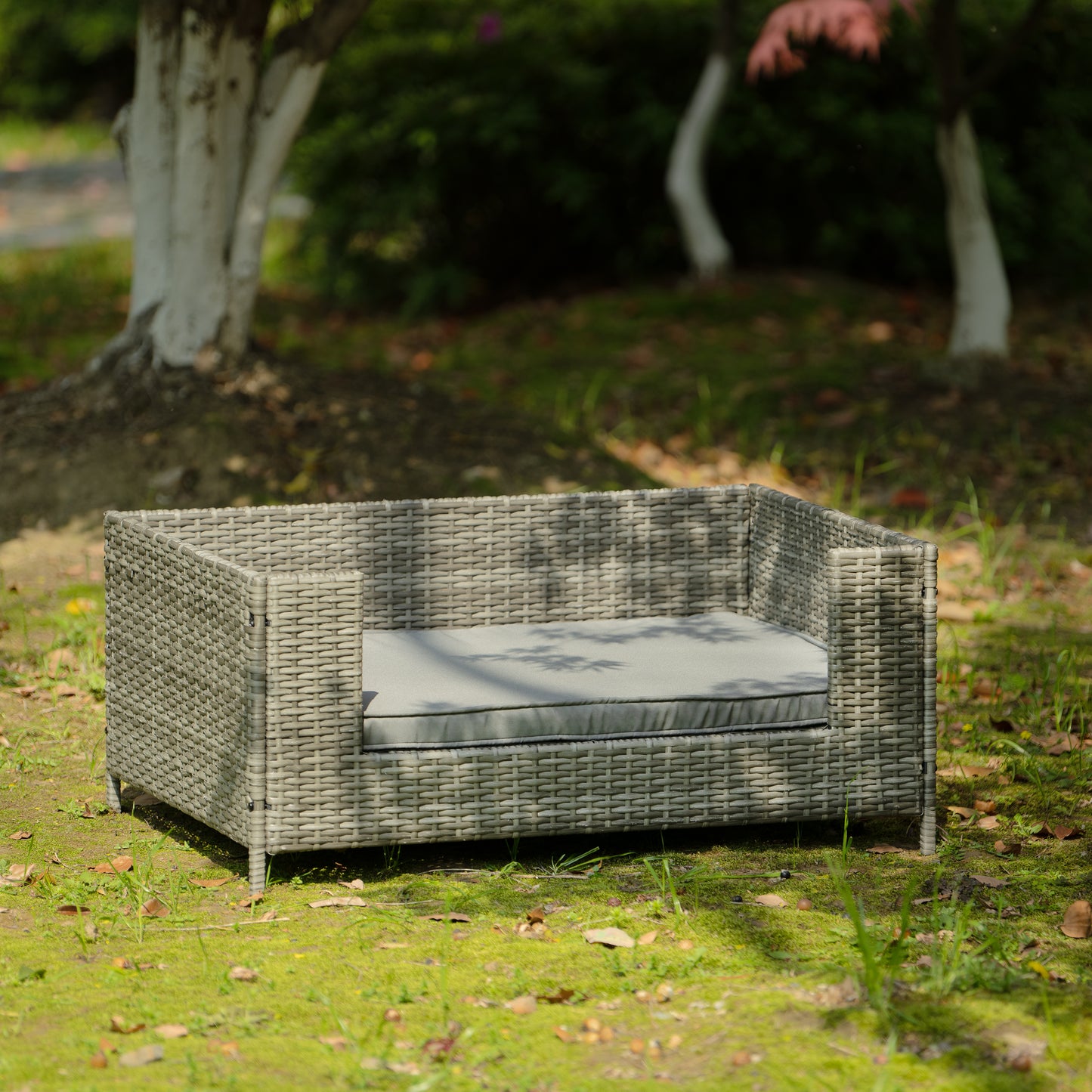 Dog Bed - Comfortable Pet Enclosure & Outdoor Furniture with Cushion - Seasonal PE Wicker, Various Sizes & Colors