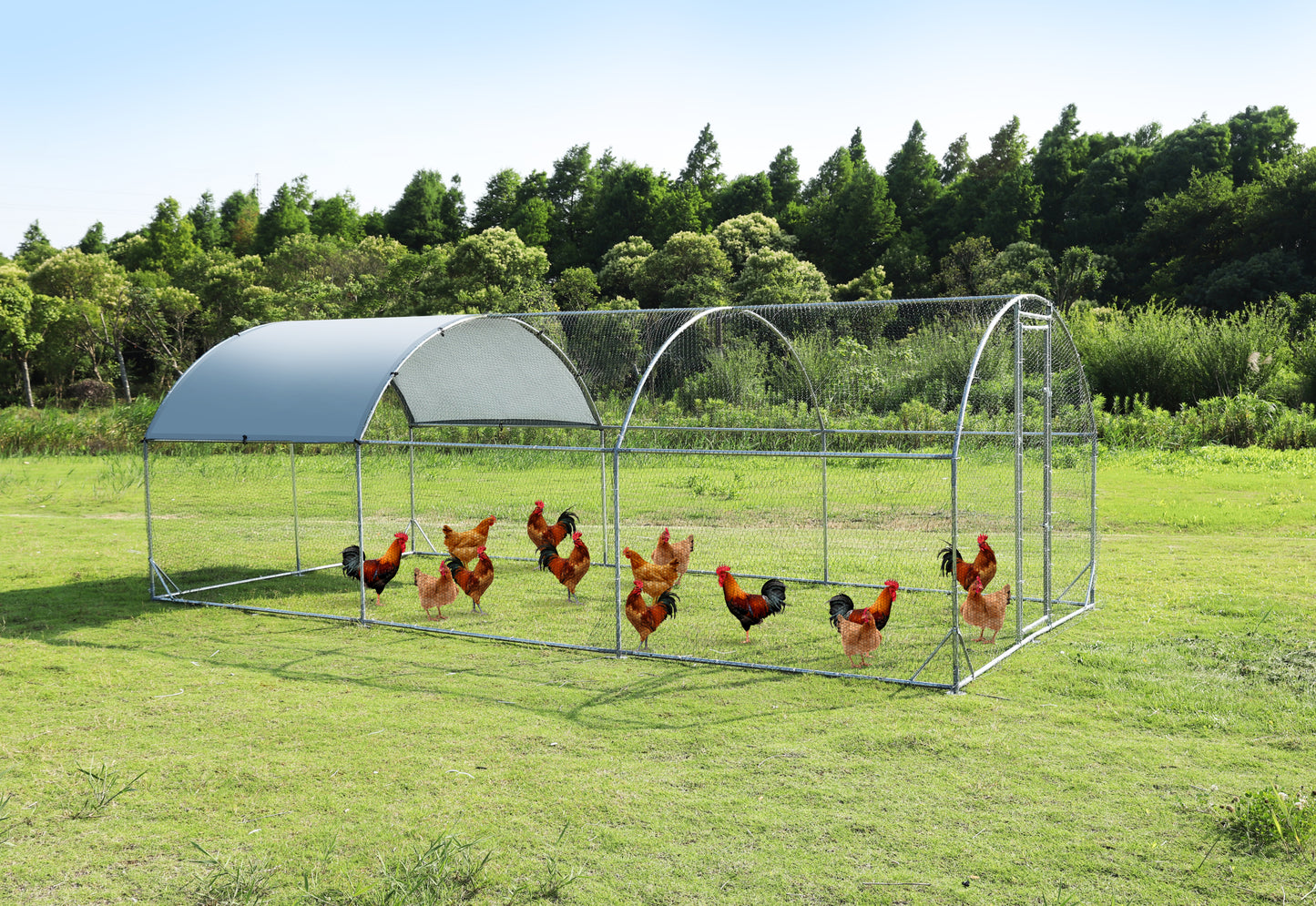 Large Metal Chicken Coop Upgrade, Steel Wire Net, Oxford Cloth Waterproof UV Protection, Outdoor House 9.2'W x 18.7'L x 6.5'H