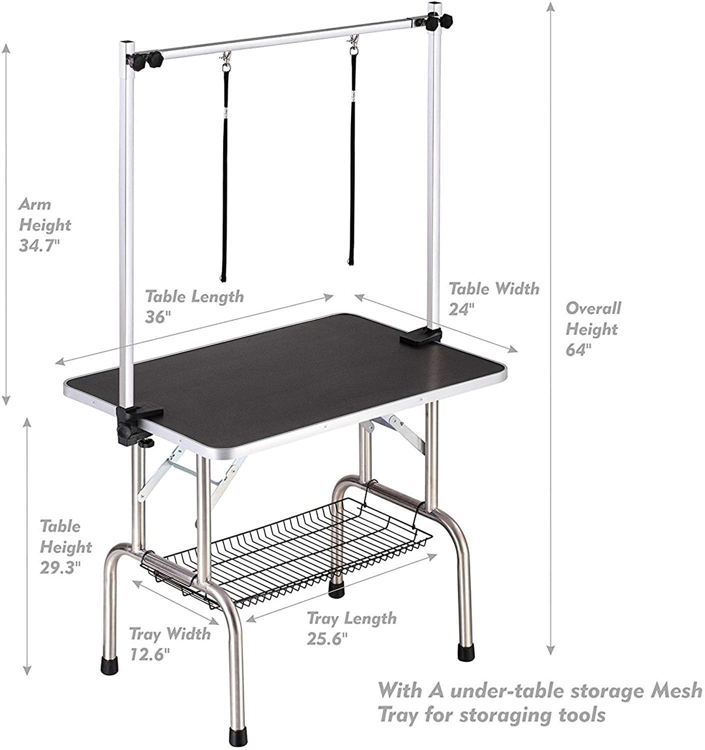 36" Professional Dog Pet Grooming Table - Adjustable Heavy Duty Portable with Arm, Noose, and Mesh Tray