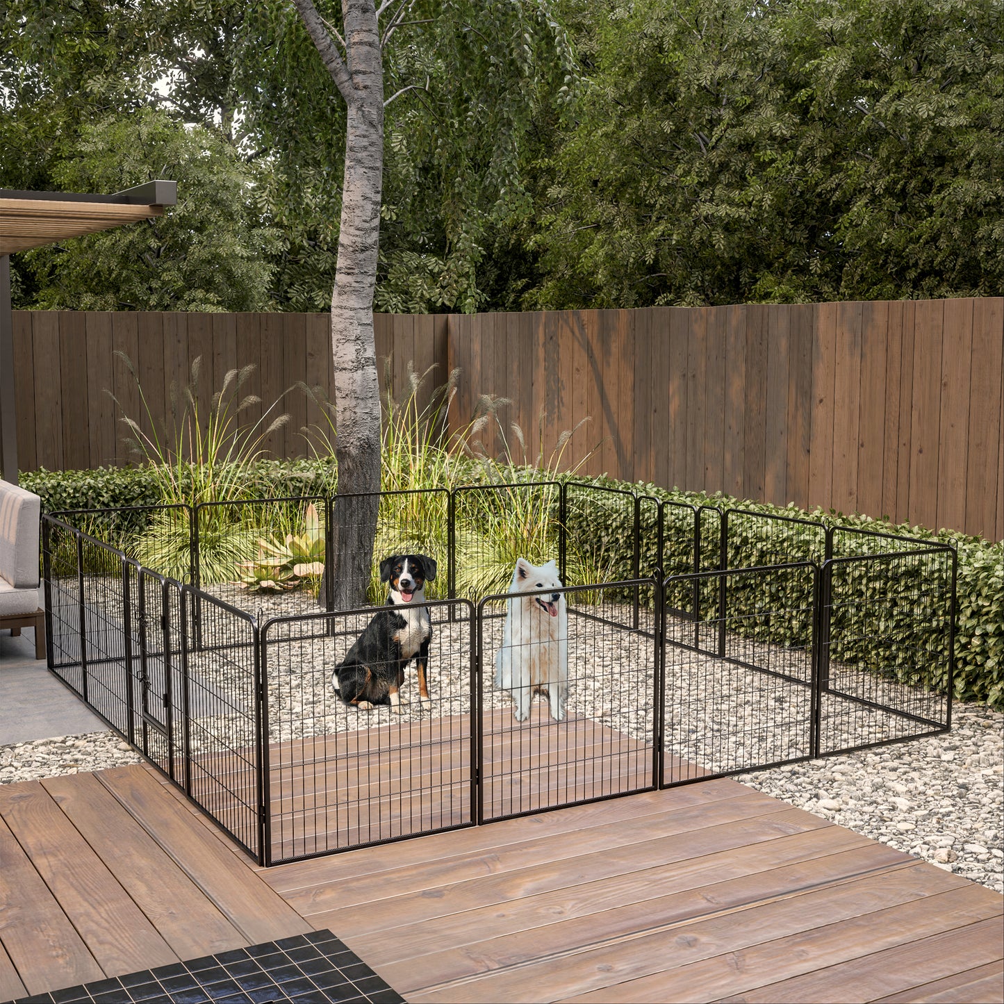 32" Height Foldable Dog Playpen with 16 Panels - Heavy Duty Metal Portable Dog Fence with Doors for Large/Medium/Small Pets. Anti-Rust Exercise Dog Pen for RV Camping Yard - Indoor/Outdoor Use.