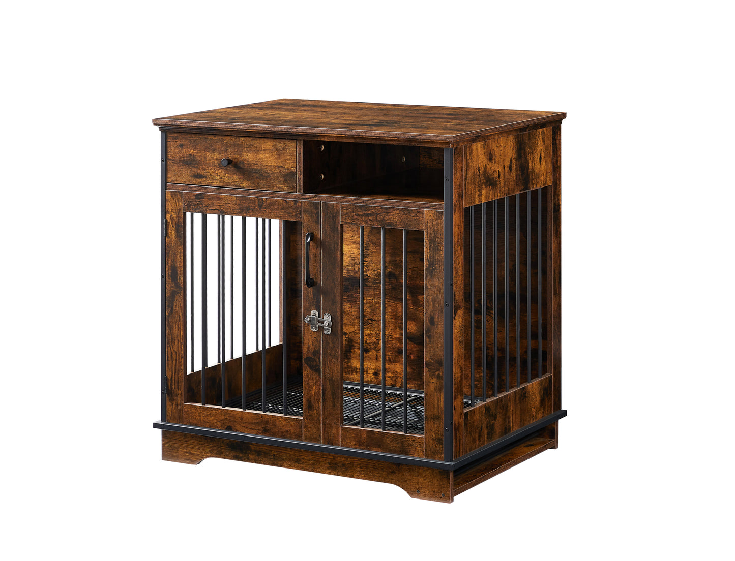 Furniture Dog Crate: Indoor Pet Crate End Tables, Decorative Wooden Kennels with Removable Trays - Rustic Brown, 32.3''W x 22.8''D x 33.5''H