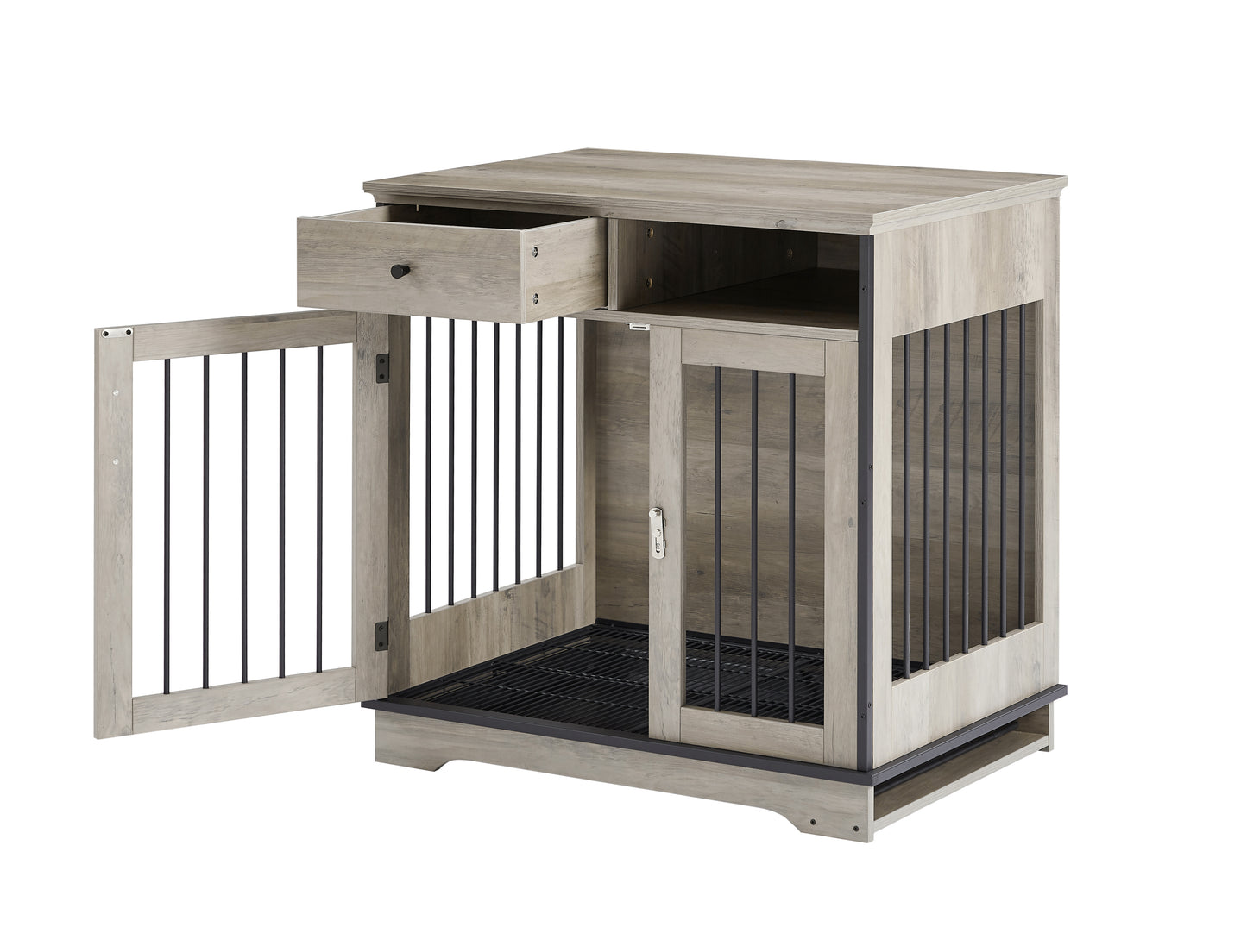 Furniture Dog Crate: Indoor Pet Crate End Tables, Wooden Kennels w/ Removable Trays, Grey, 32.3'' W x 22.8'' D x 33.5'' H