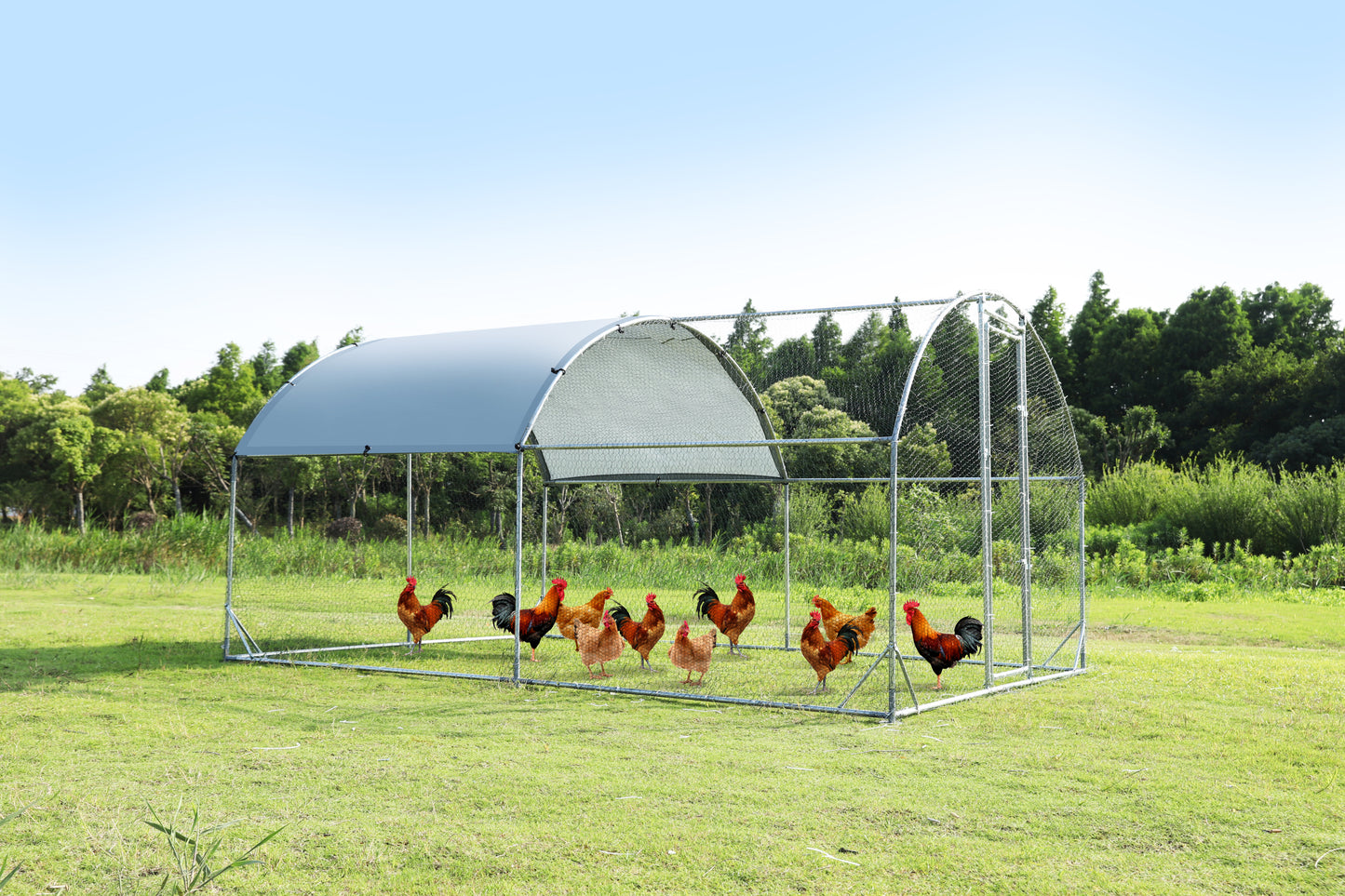 Large Metal Chicken Coop Upgrade: Steel Wire Net Cage, Oxford Cloth Waterproof UV Protection - 9.2'W x 12.5'L x 6.5'H