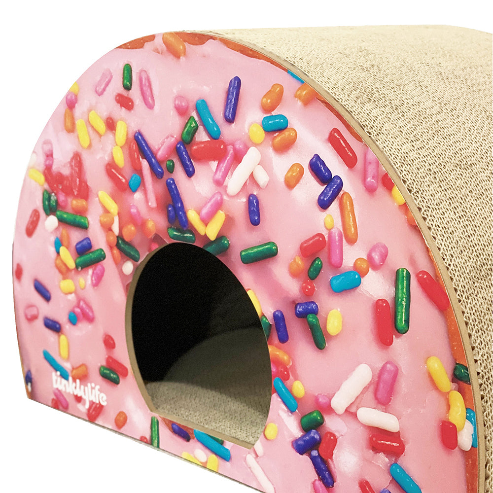 Tinklylife Cat Condo Scratcher Post Cardboard - Doughnut Shape Cat Scratching House Bed Furniture Protector, Pink Color