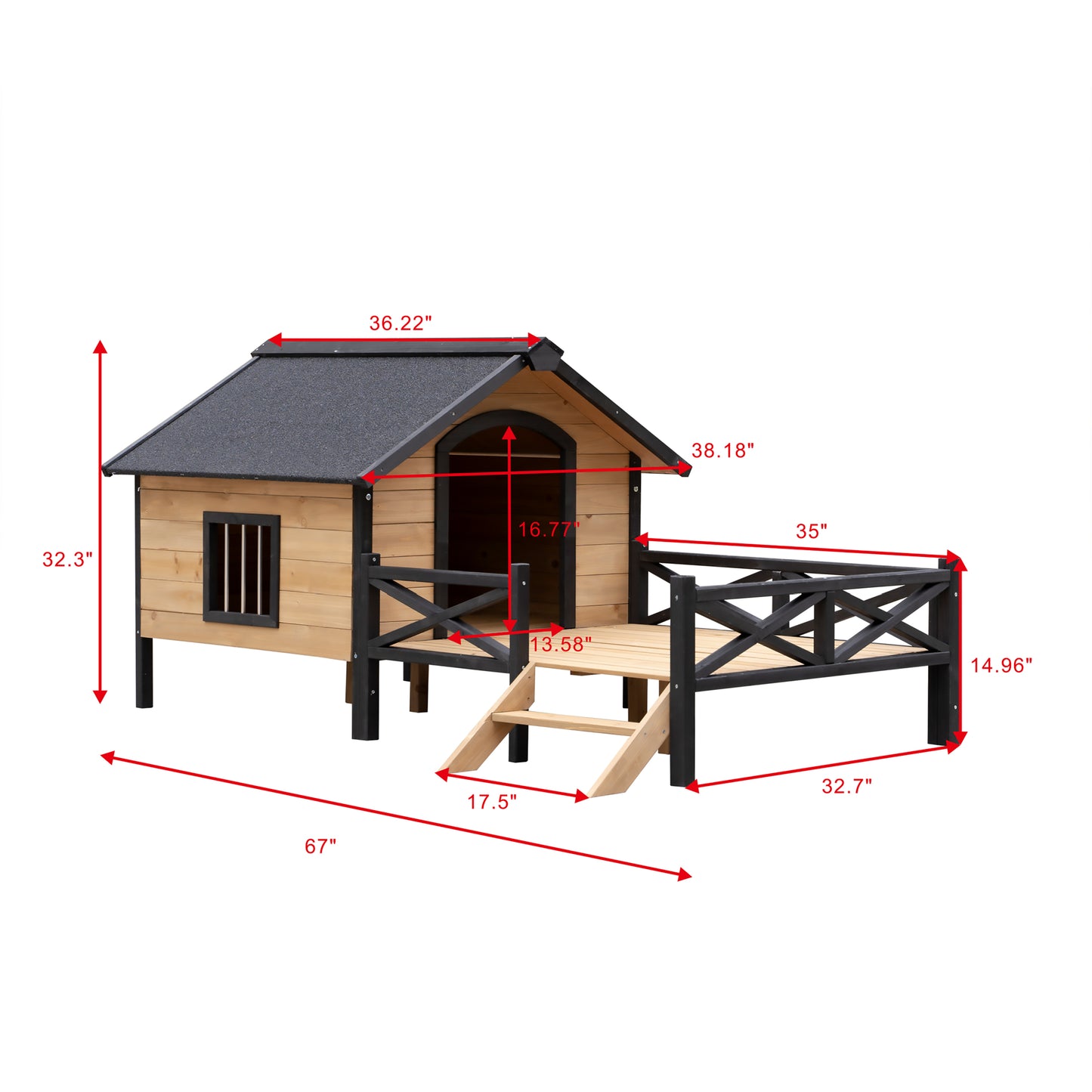 Outdoor Large Wooden Cabin Dog Kennel with Porch | Spacious & Stylish Pet House for All-Weather Comfort