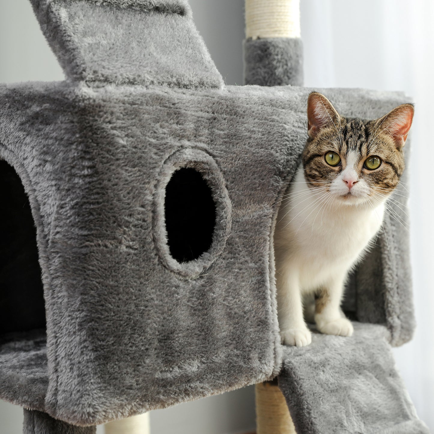 Cat Tree 69 Inches Cat Tower: 2 Condos, 2 Perches, Grey - Climber Furniture