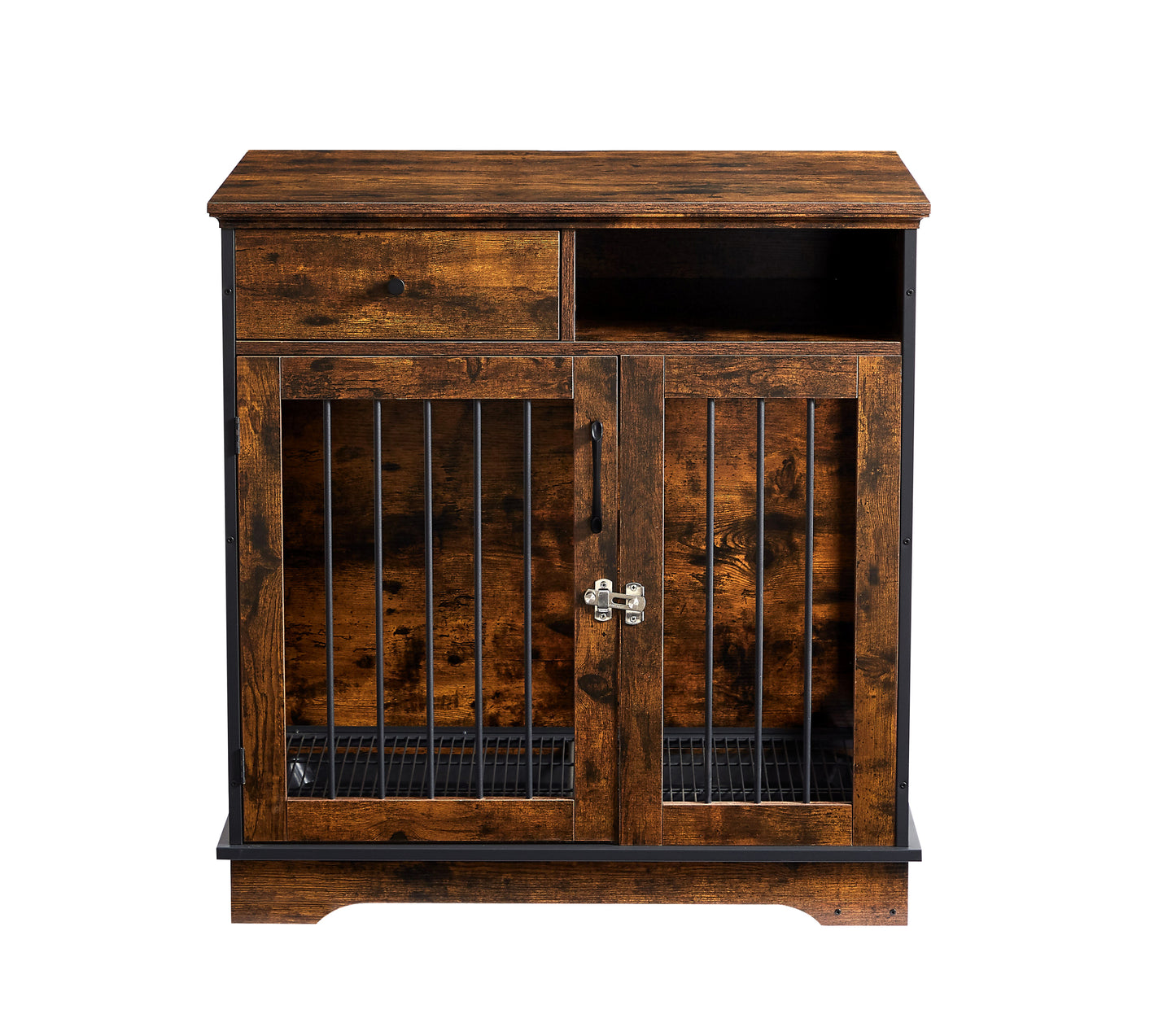 Furniture Dog Crate: Indoor Pet Crate End Tables, Decorative Wooden Kennels with Removable Trays - Rustic Brown, 32.3''W x 22.8''D x 33.5''H