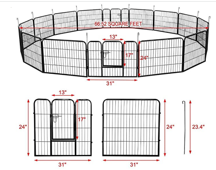 Dog Pen Indoor, 16 Panels 24-inch-high Playpen for Small/Medium/Puppy Dogs - Heavy Duty Metal Pet Fence Outdoor Enclosure Kennel for RV Camping Play Yard - Ideal for Rabbits, Ducks - Size: 24 inches