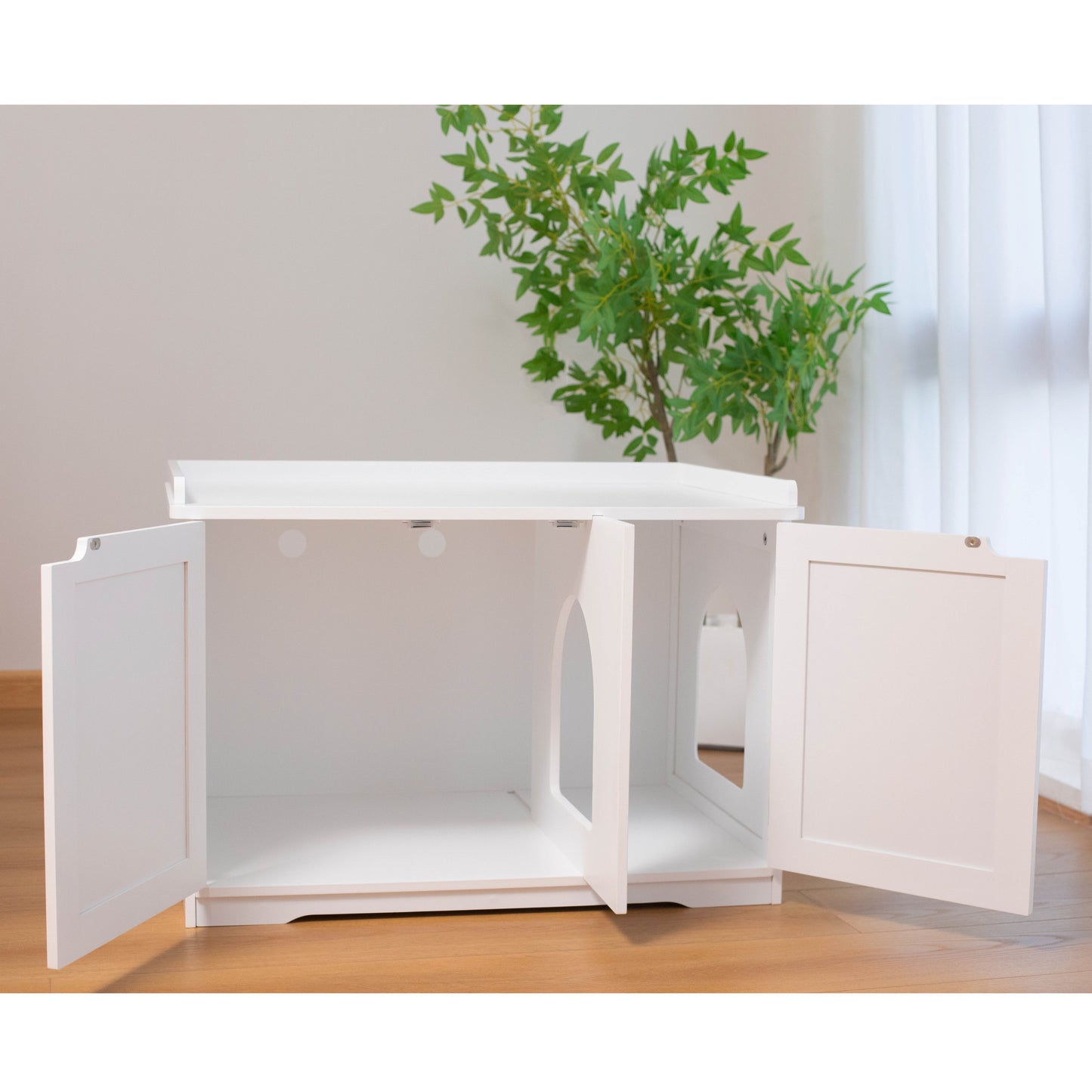 30" Hidden Litter Box Cabinet for Cats - Large White Indoor Pet Furniture, Side Table, Bedside Box, Toilet