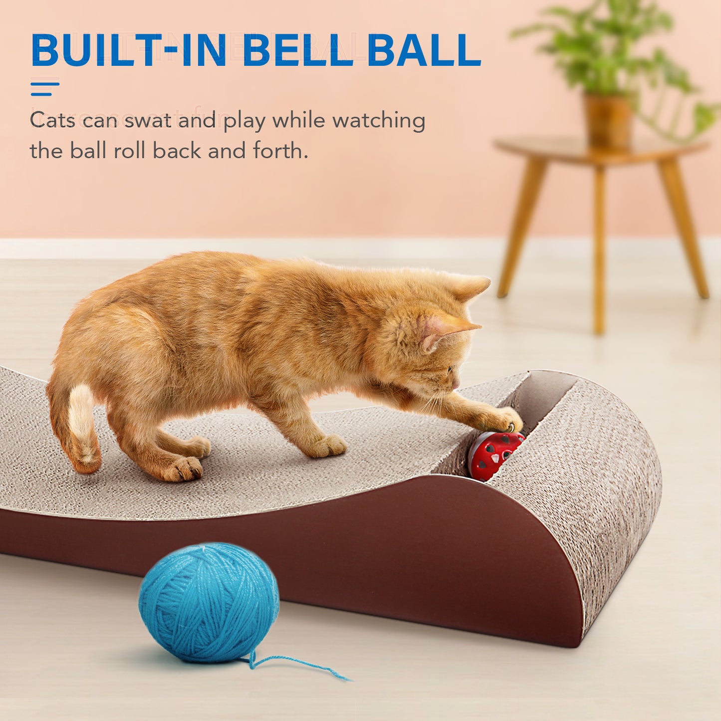 "Cat Scratcher Cardboard Lounge Bed with Bell Ball Toy - Durable, Interactive, and Cozy for Your Feline Companion - Available in Various Sizes and Colors"