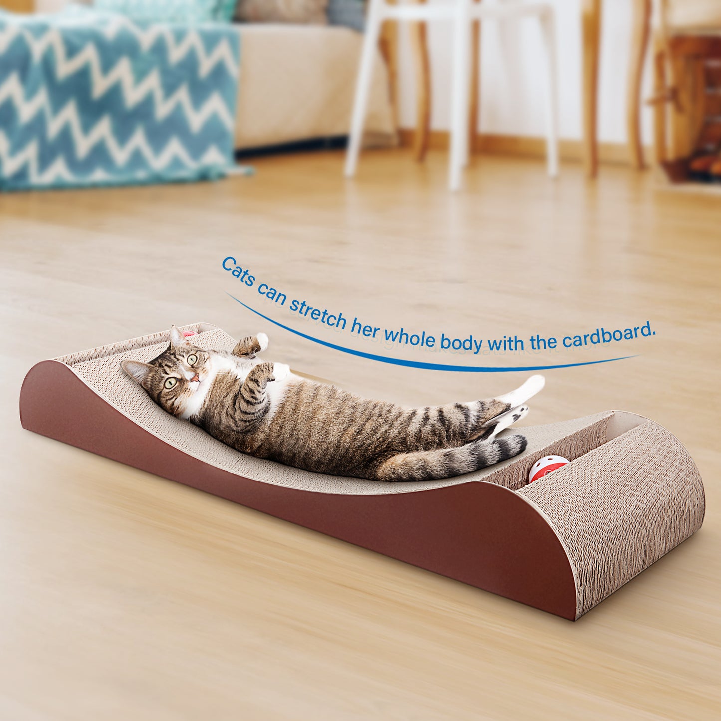 "Cat Scratcher Cardboard Lounge Bed with Bell Ball Toy - Durable, Interactive, and Cozy for Your Feline Companion - Available in Various Sizes and Colors"