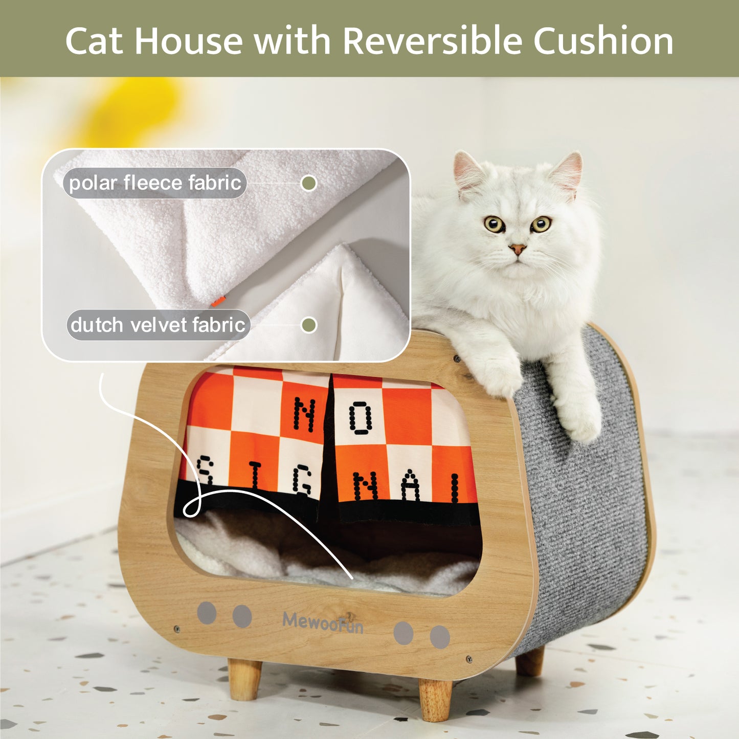 Classic Wooden TV-Shaped Cat Bed with Cushion, Grey – Stylish and Comfortable Pet House for Your Feline Friend