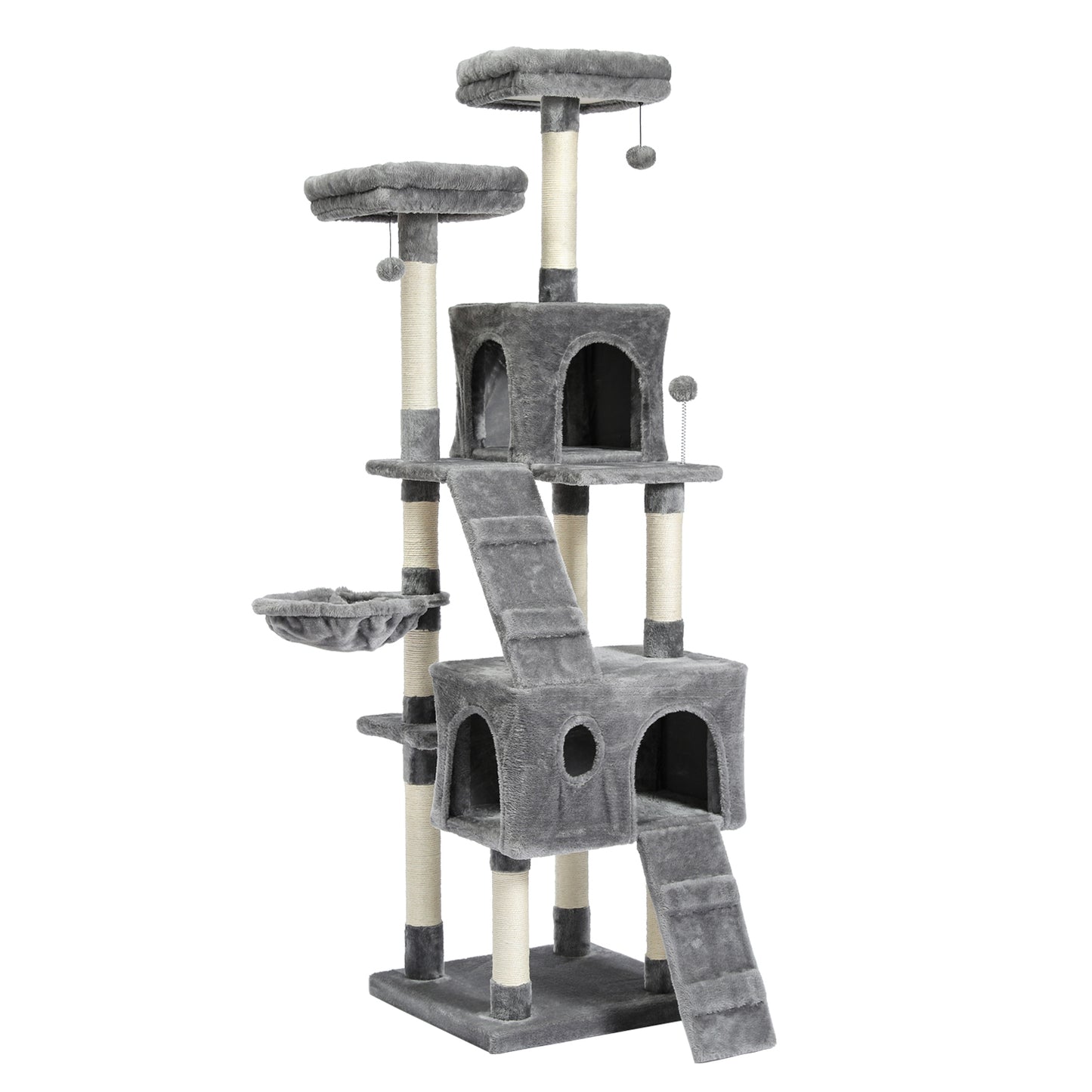 Cat Tree 69 Inches Cat Tower: 2 Condos, 2 Perches, Grey - Climber Furniture