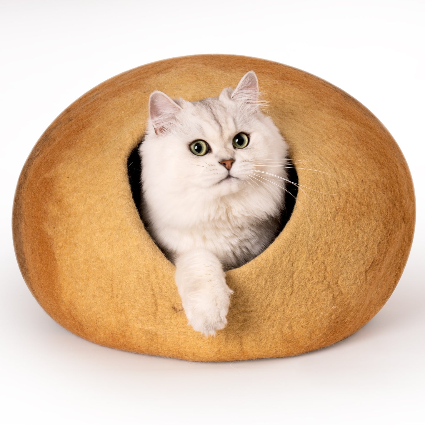 Handmade Wool Cat Cave Bed - Cozy Pet Sleeping Space with Mouse Toy - Various Colors & Sizes