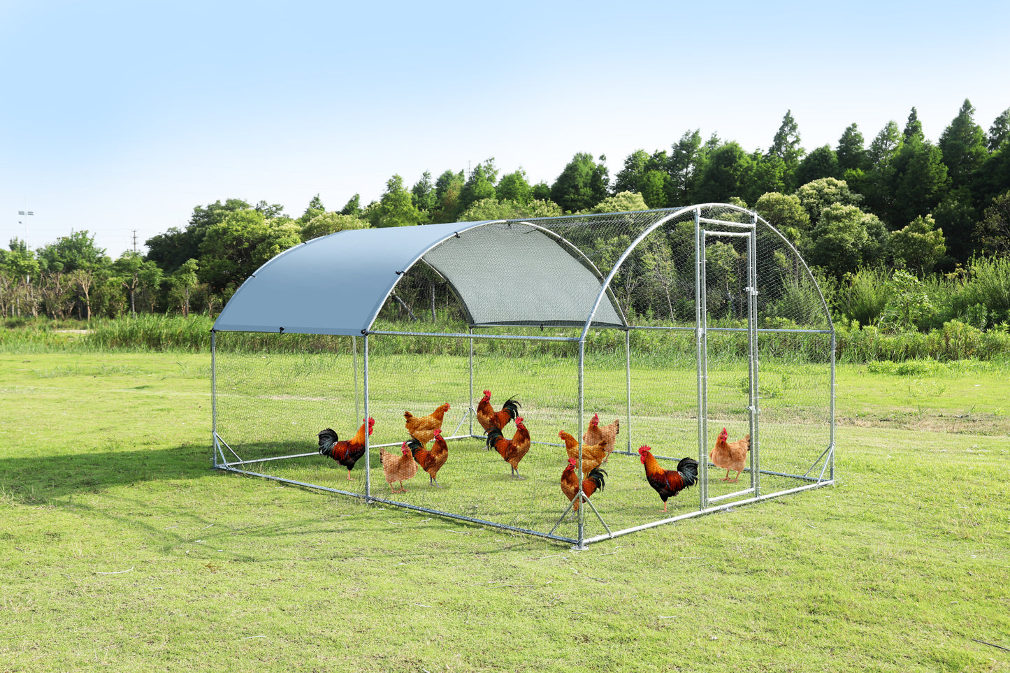 Large Metal Chicken Coop Upgrade: Steel Wire Net Cage, Oxford Cloth Waterproof UV Protection - 9.2'W x 12.5'L x 6.5'H