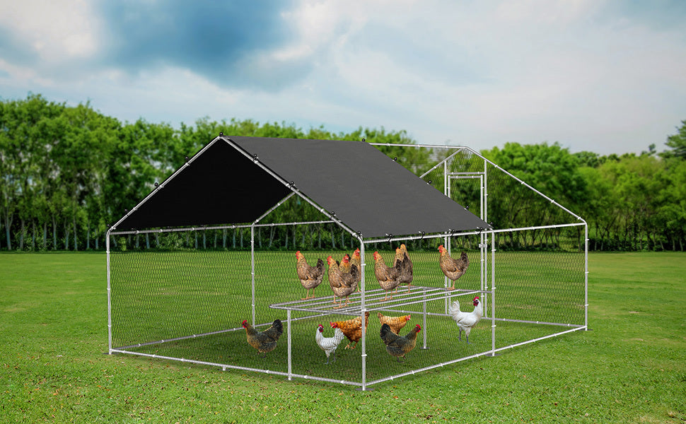 Large Metal Walk-In Chicken Coop with Galvanized Wire - Outdoor, Backyard, Farm - Waterproof, UV Protection - 9.8'W x 13.1'L x 6.6'H