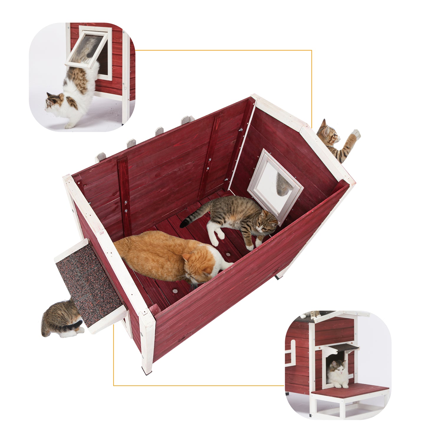 Feral Cat House: Weatherproof Outdoor Shelter for 3 Adult Cats - Larger Design, Ideal for All Seasons - Gray, Spacious and Durable