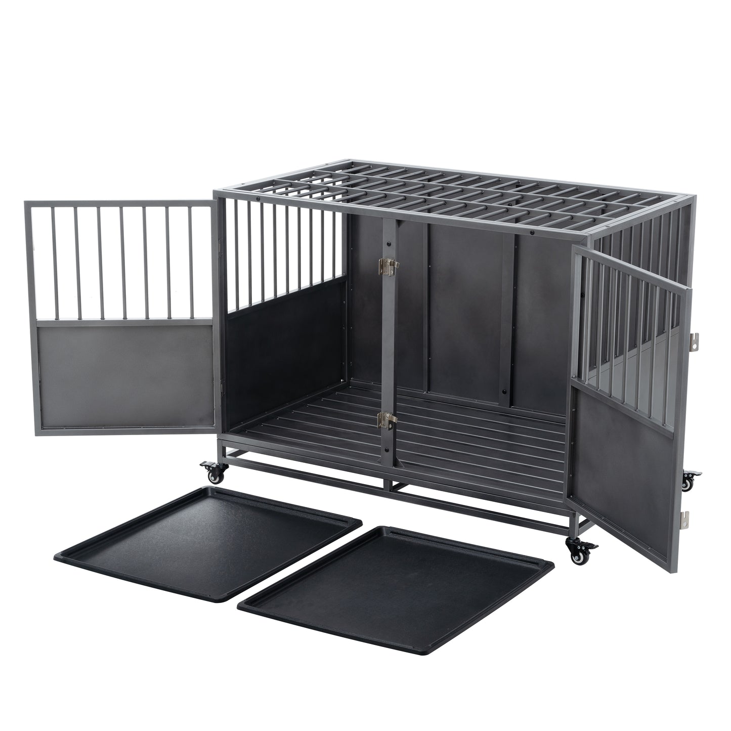 48-Inch Heavy Duty Dog Crate: Durable, Secure, & Spacious for Large Dogs | Easy Assembly | Rust-Resistant | Removable Tray | Two-Door Design | Black