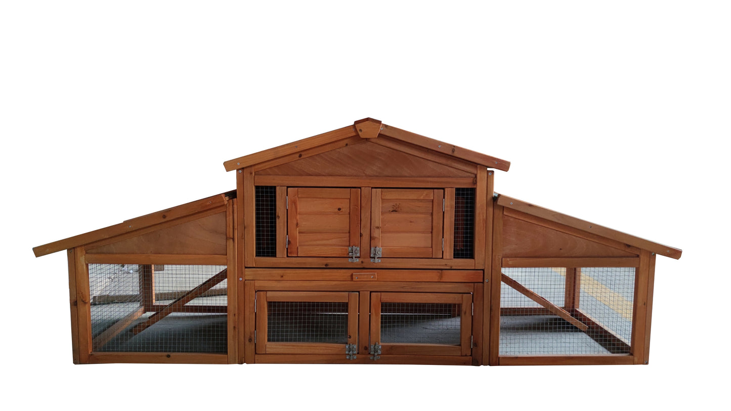 Garden Backyard 2-Layer Wooden Outdoor Rabbit Hutch Chicken Coop, Doors, Tray, Asphalt Roof - Large Size