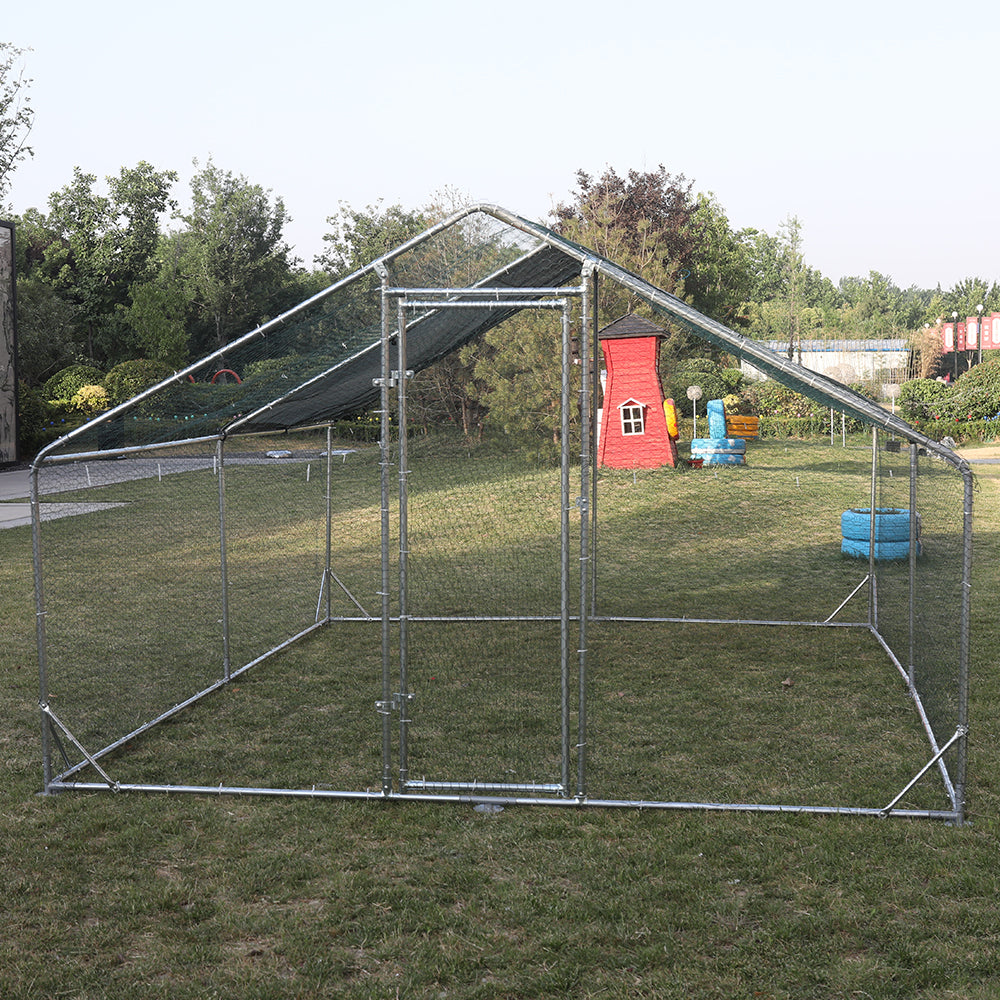 Large Metal Chicken Coop Walk-in Poultry Cage - Spacious Hen Run House with Waterproof Cover - Anti-Ultraviolet Protection - 10' L x 13' W x 6.4' H