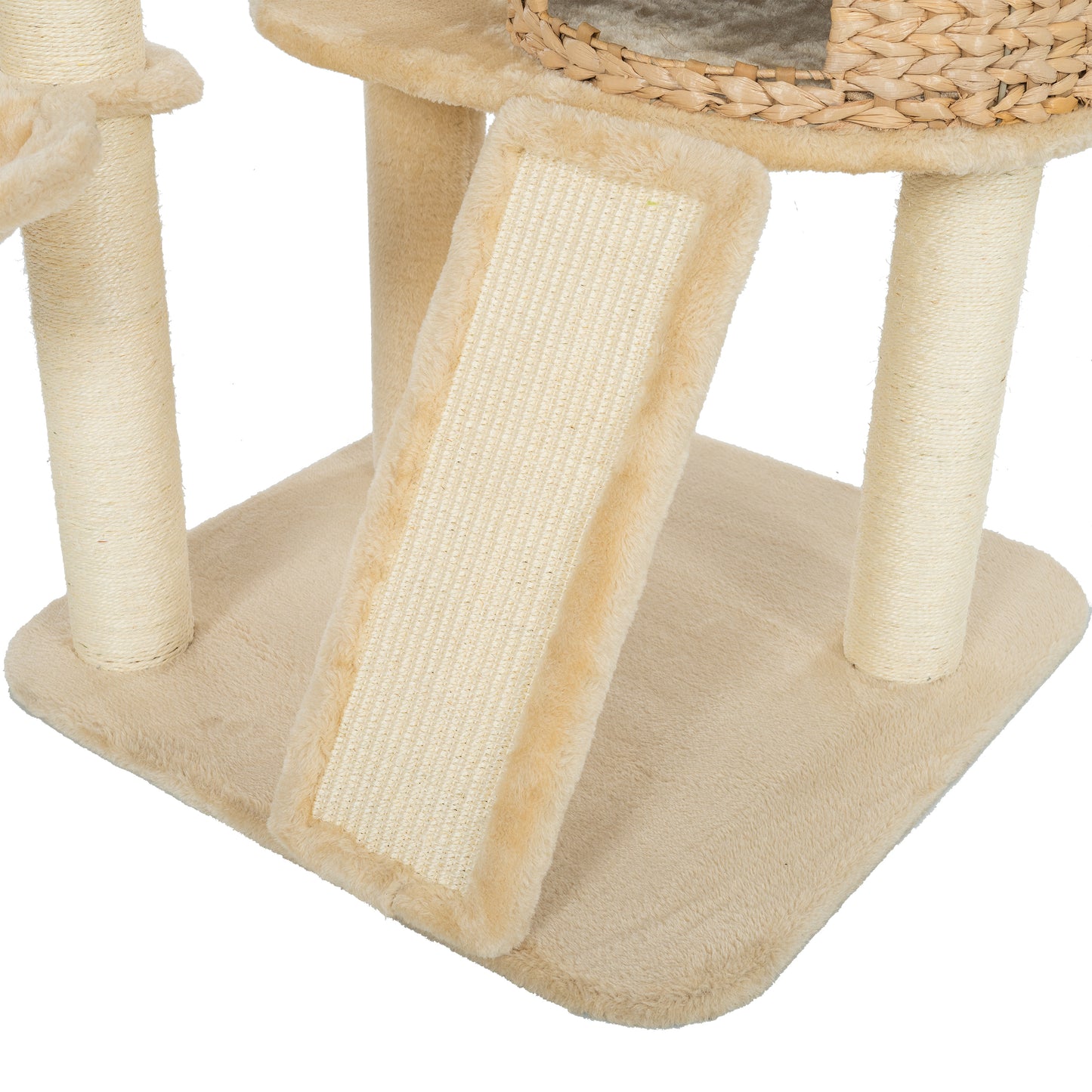 59-Inch Cat Tower for Indoor Cats, Plush Multi-Level Cat Condo with 2 Perches, 2 Caves, Cozy Basket and Scratching Board, Beige