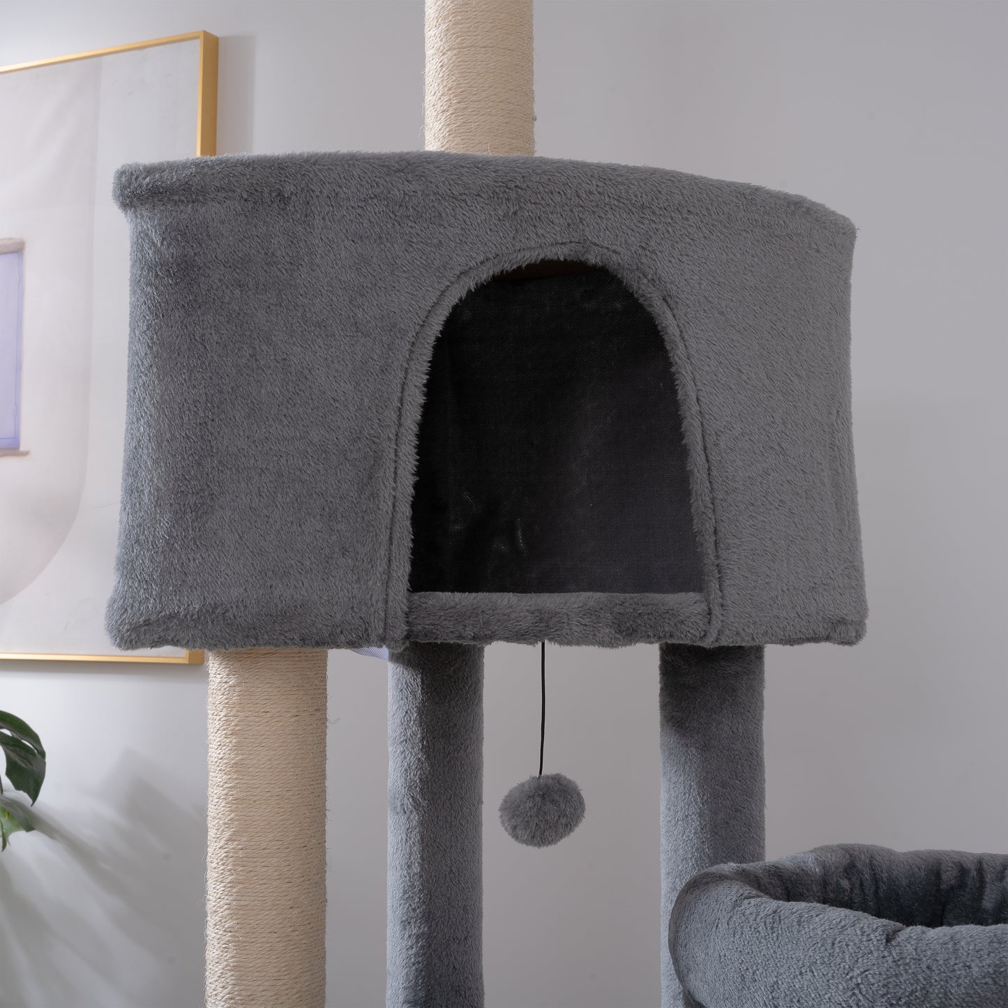 105-Inch Cat Tower for Indoor Cats, Multi-Level Cat Condo with Perches, Caves, Basket, and Scratching Board - Gray Color