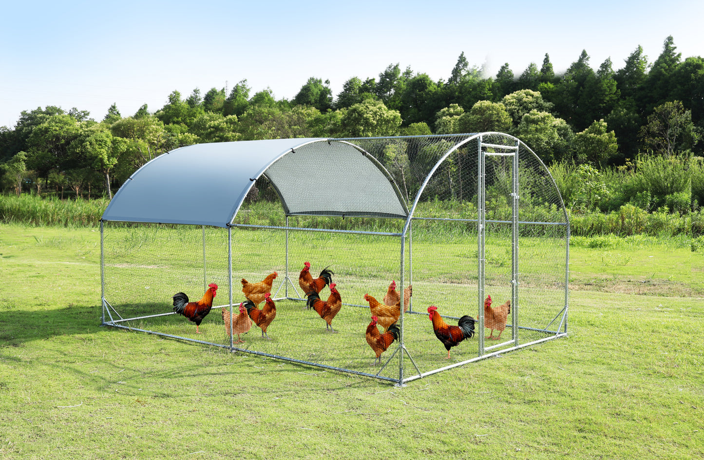 Large Metal Chicken Coop Upgrade: Steel Wire Net Cage, Oxford Cloth Waterproof UV Protection - 9.2'W x 12.5'L x 6.5'H