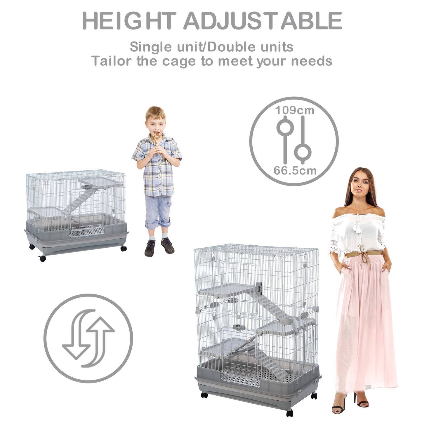 4-Tier 32" Small Animal Metal Cage | Height Adjustable, Lockable Top-Openings | Removable for Rabbit Chinchilla Ferret Bunny Guinea Pig | Suitable for Hamsters | Grey